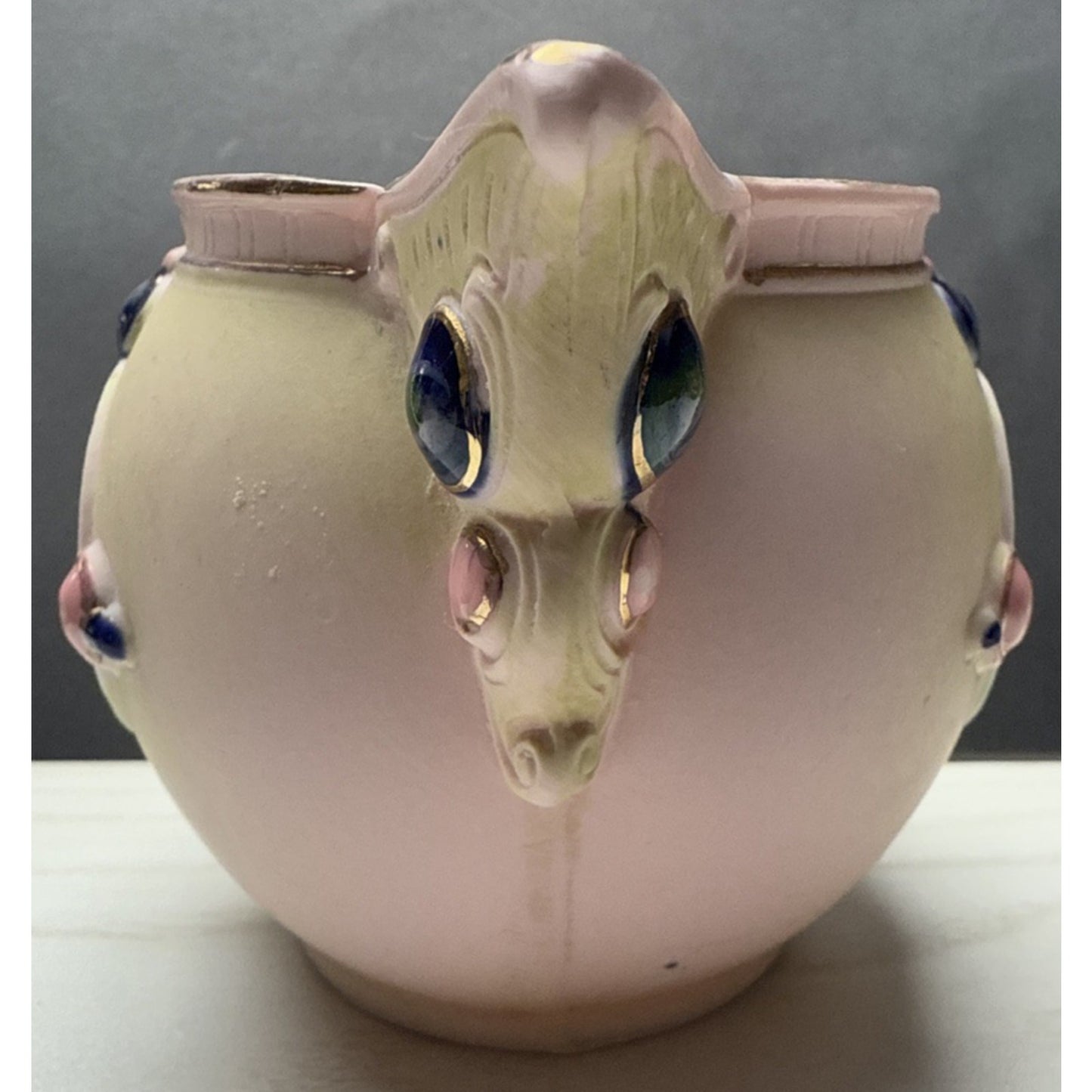 Antique Schafer Vater Bisque Porcelain Pink Jeweled Cameo Pitcher Creamer As Is