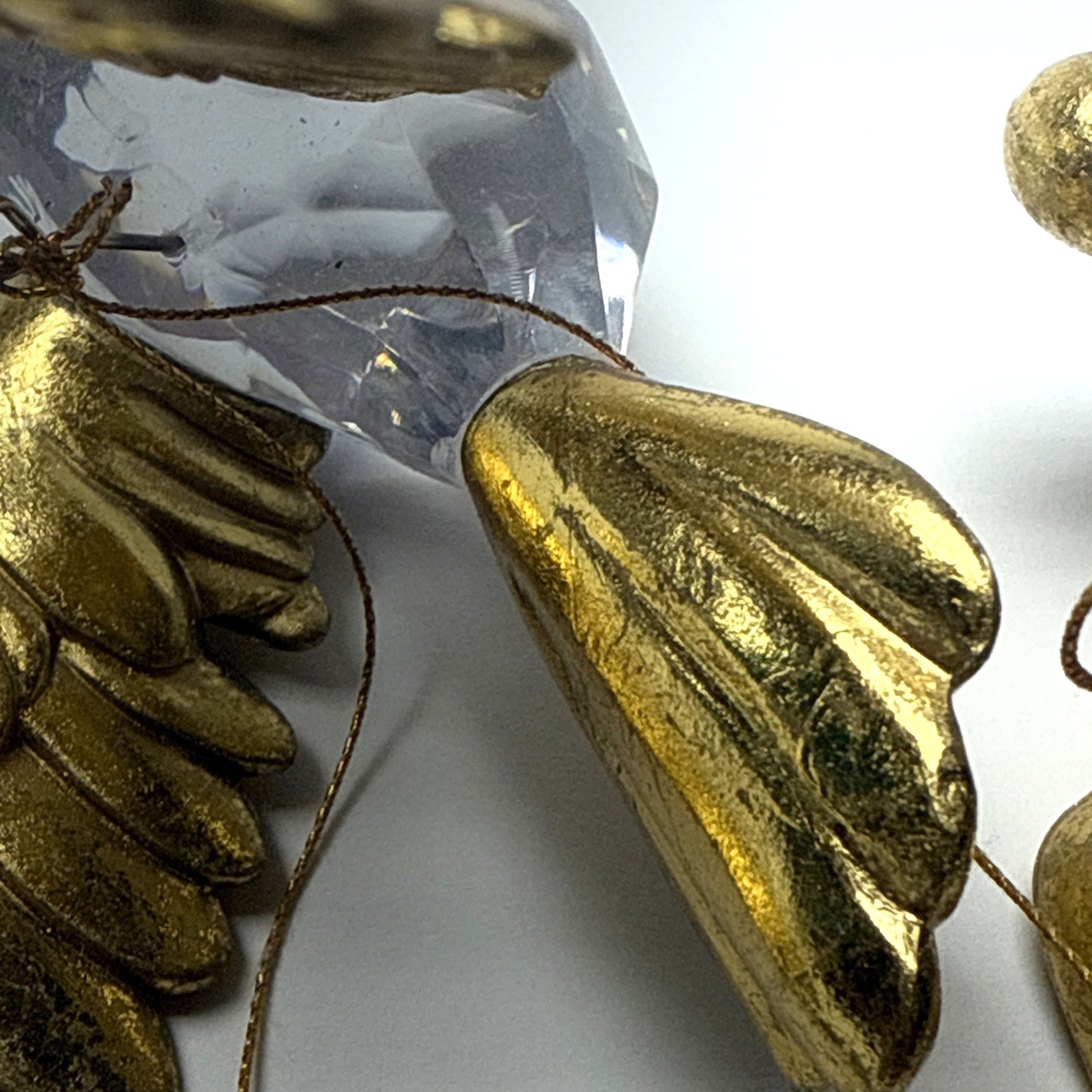 Vtg Lot of 2 Flying Cardinal Bird Plastic Acrylic Faceted Ornaments Gold As Is