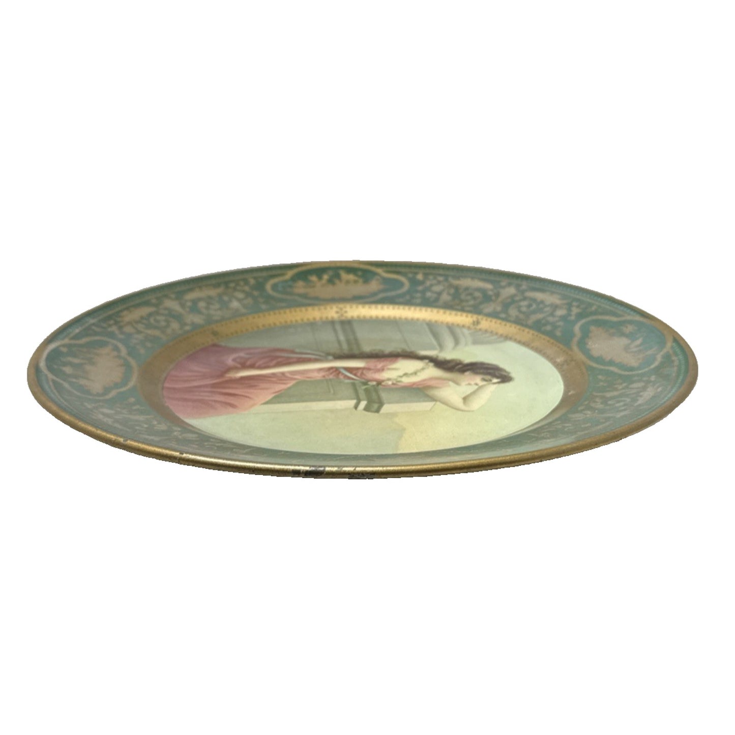 Antique Dresden Art Plate Tin Litho Metal Victorian Ariadne No 201