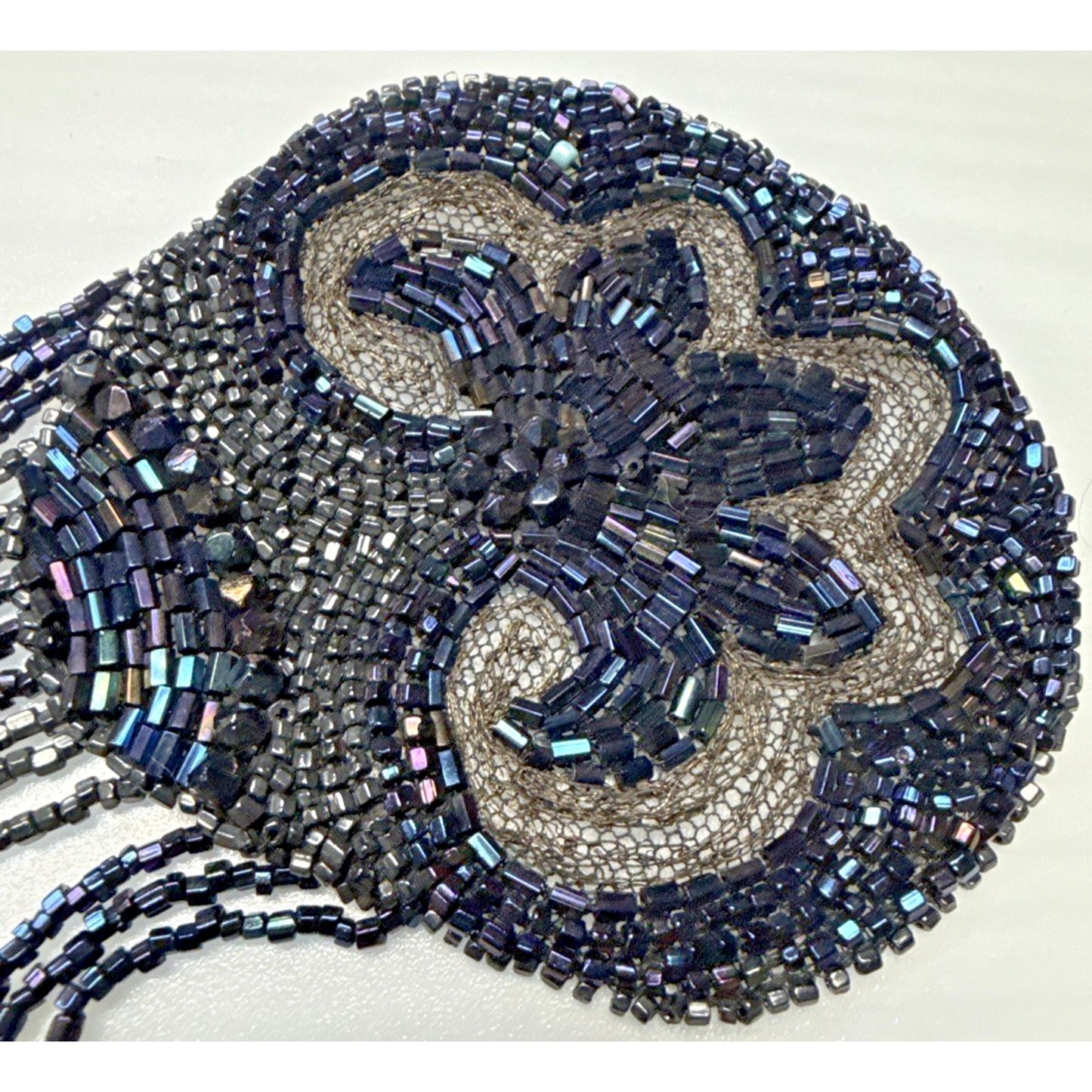 Antique Victorian Black Mourning Applique Beaded Iridescent Long As Is