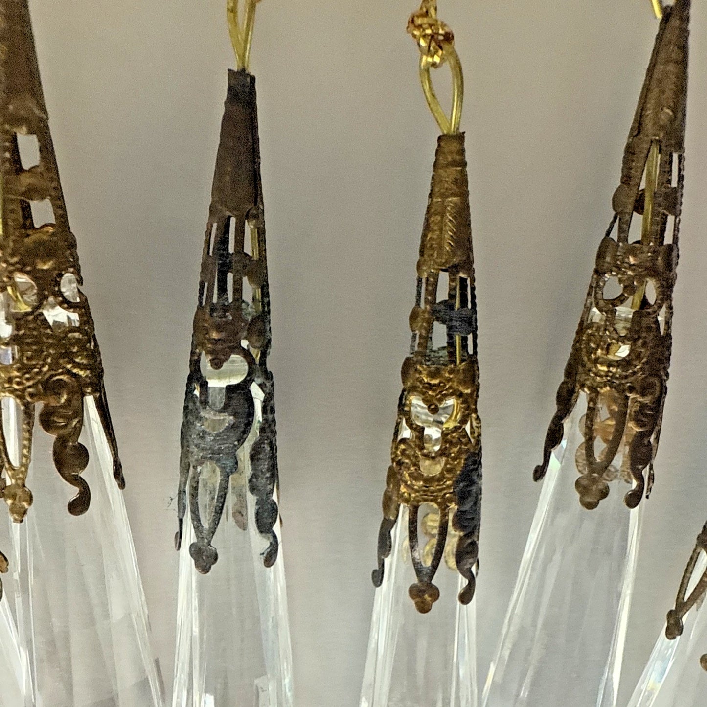 Vtg Lot of 6 Teardrop Faceted Acrylic Gold Embellished Hanging Ornaments As Is
