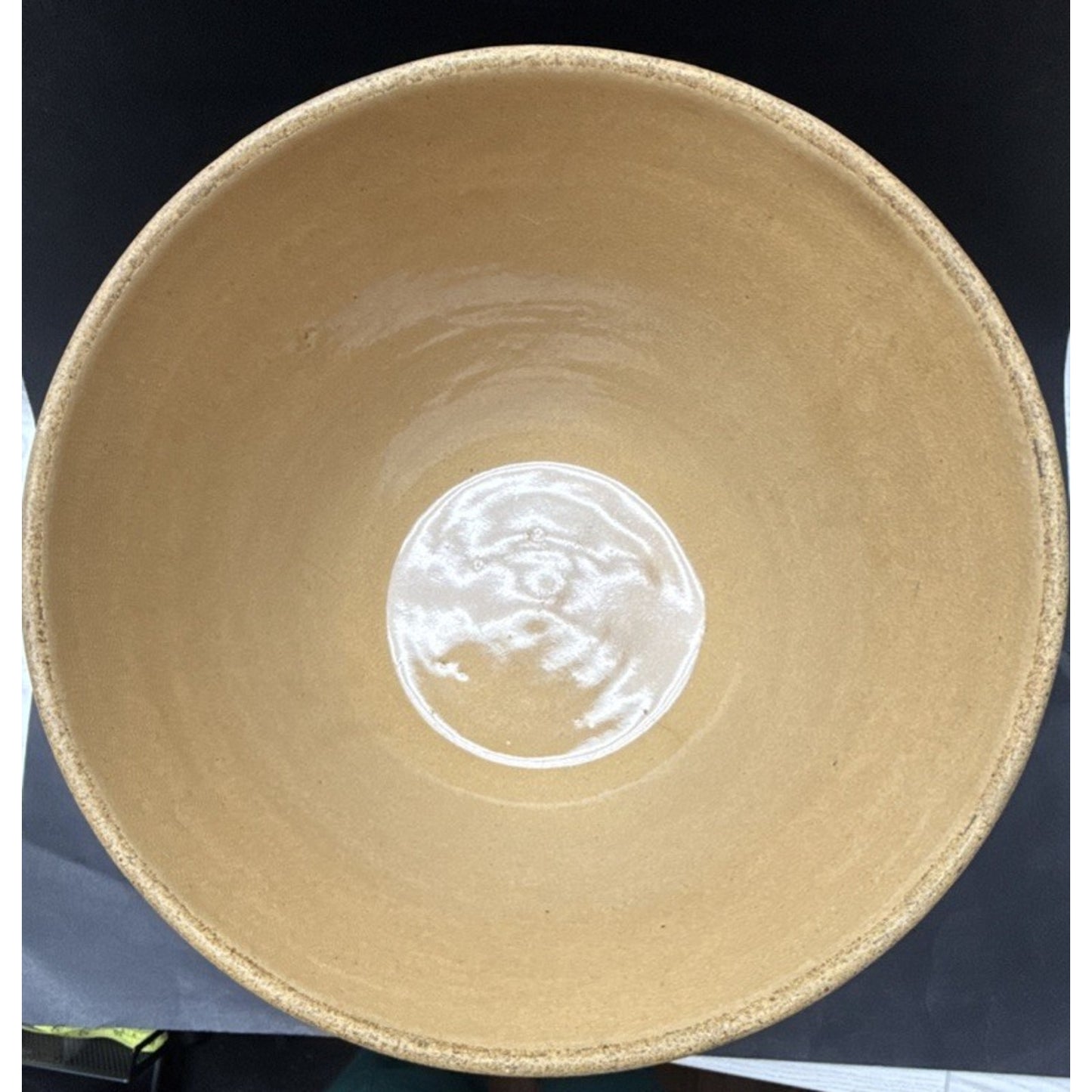 Antique Farmhouse 10.5” Yellowware Pottery Mixing Bowl 6 Stripe Blue White As-Is