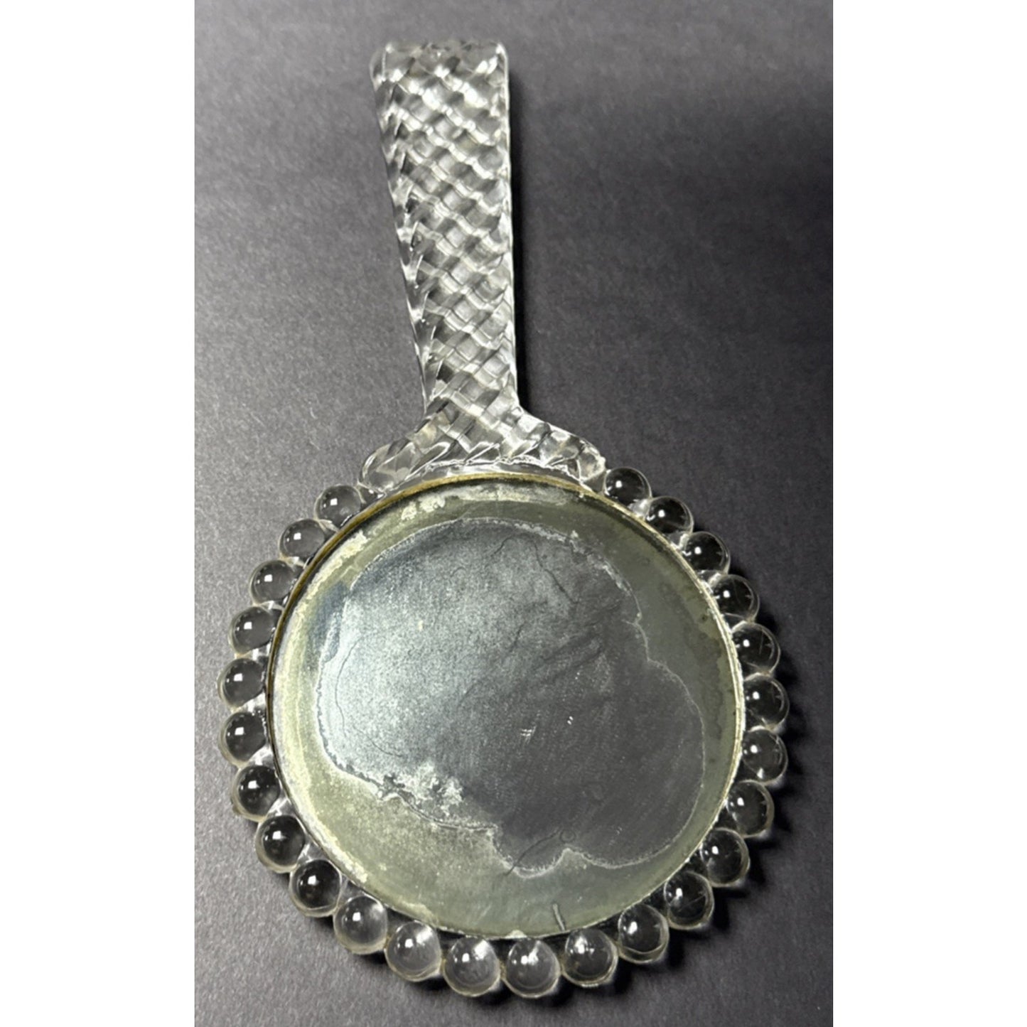 Antique Pressed Glass Hand Mirror Bubble Clear Abstract Magnifying Vanity