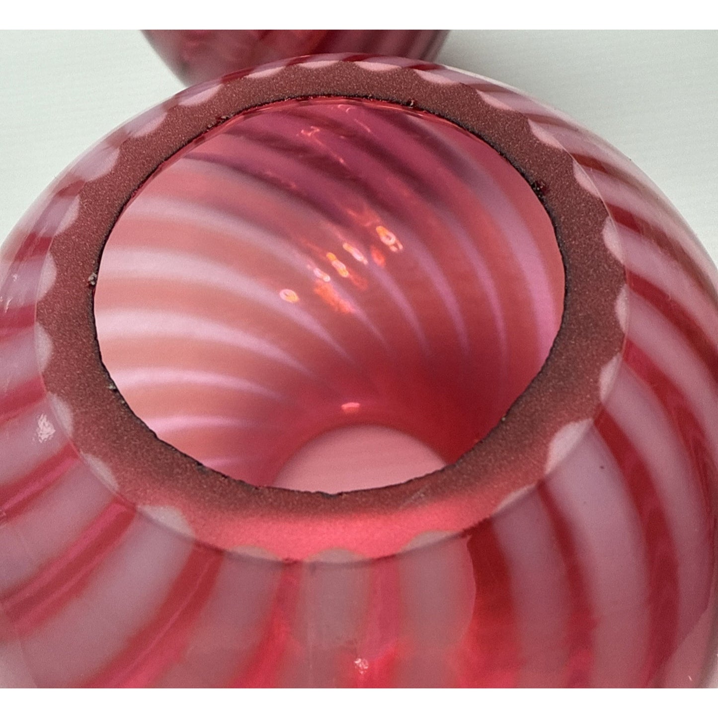 Antique Cranberry Swirl Opalescent Miniature Oil Lamp Red Hurricane Scarce As-Is
