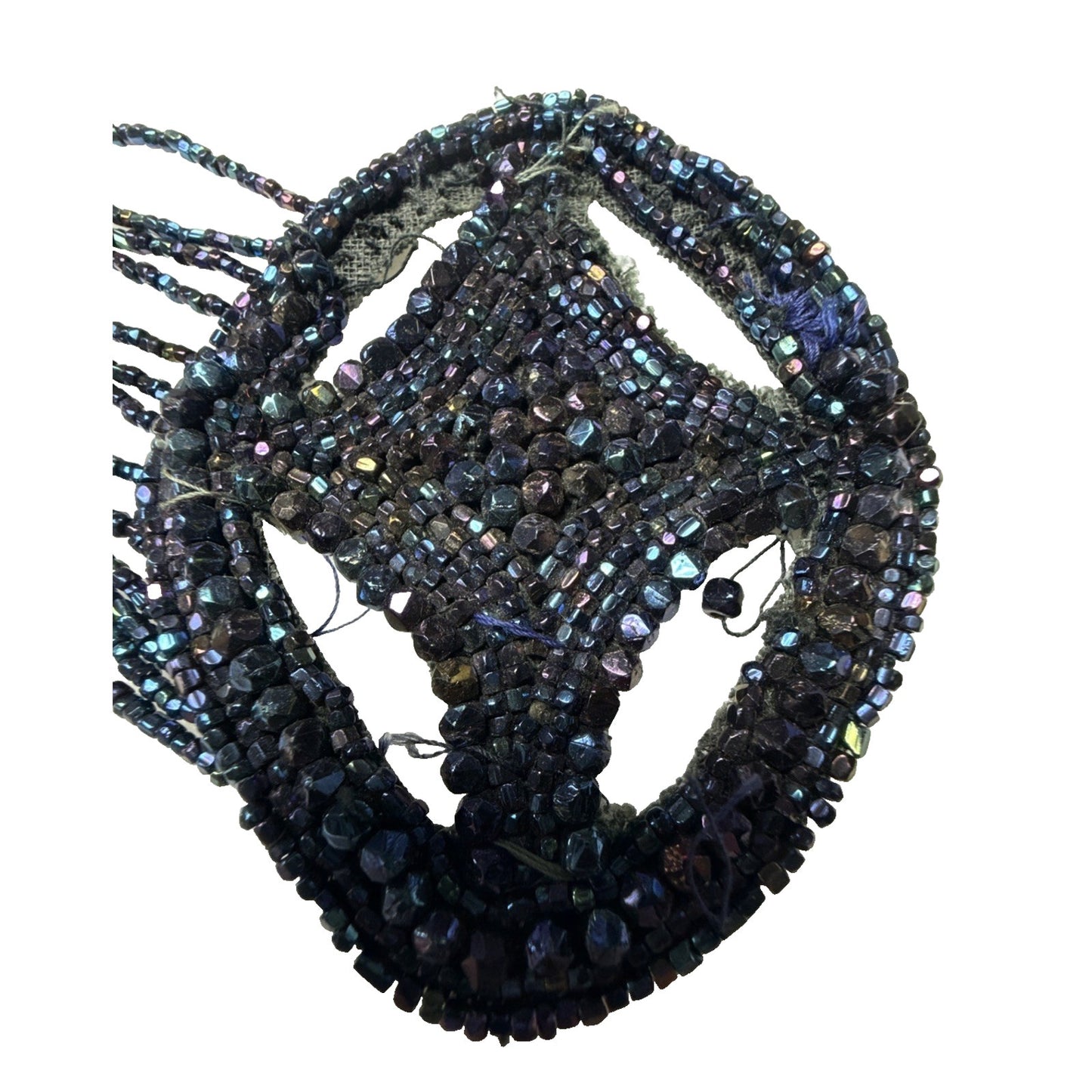 Antique Lot of 2 Black Victorian Mourning Applique Beaded Iridescent Long As Is