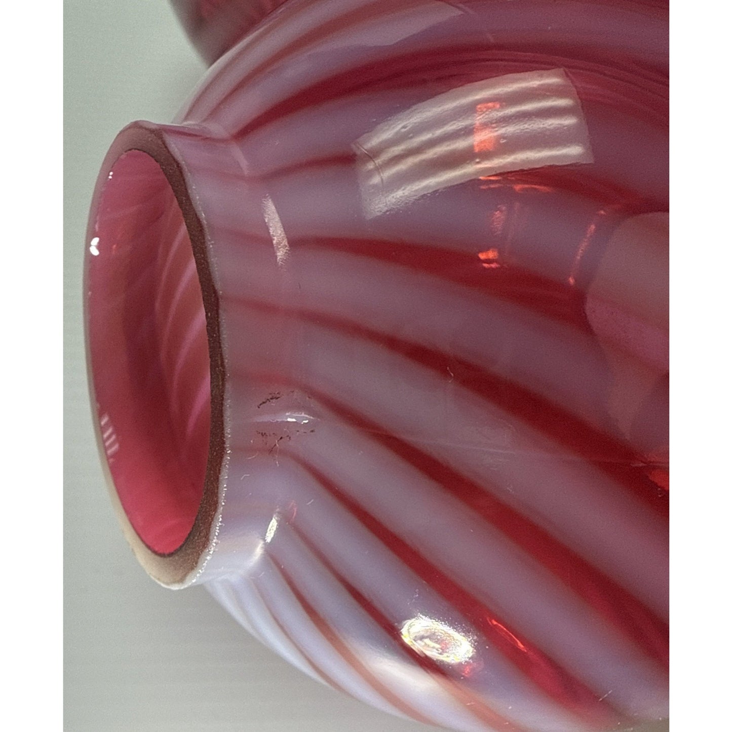 Antique Cranberry Swirl Opalescent Miniature Oil Lamp Red Hurricane Scarce As-Is