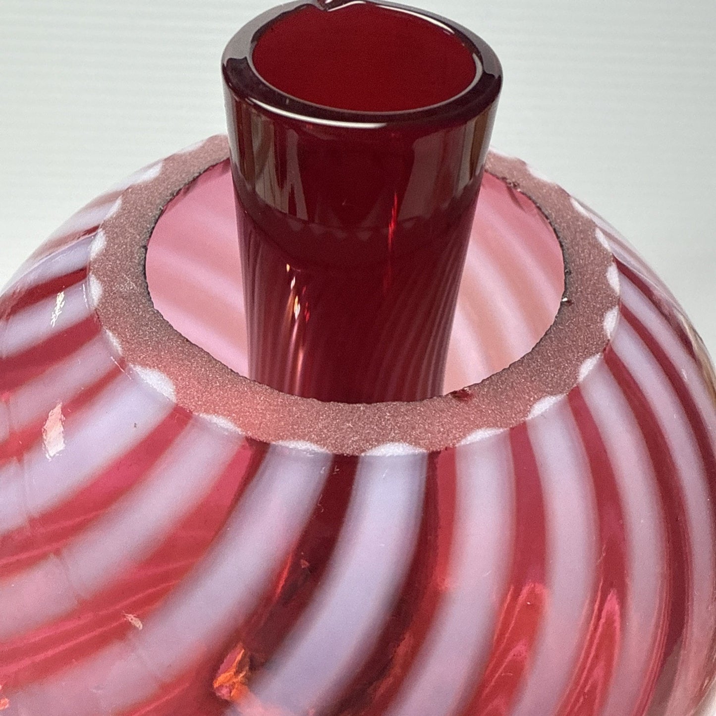 Antique Cranberry Swirl Opalescent Miniature Oil Lamp Red Hurricane Scarce As-Is
