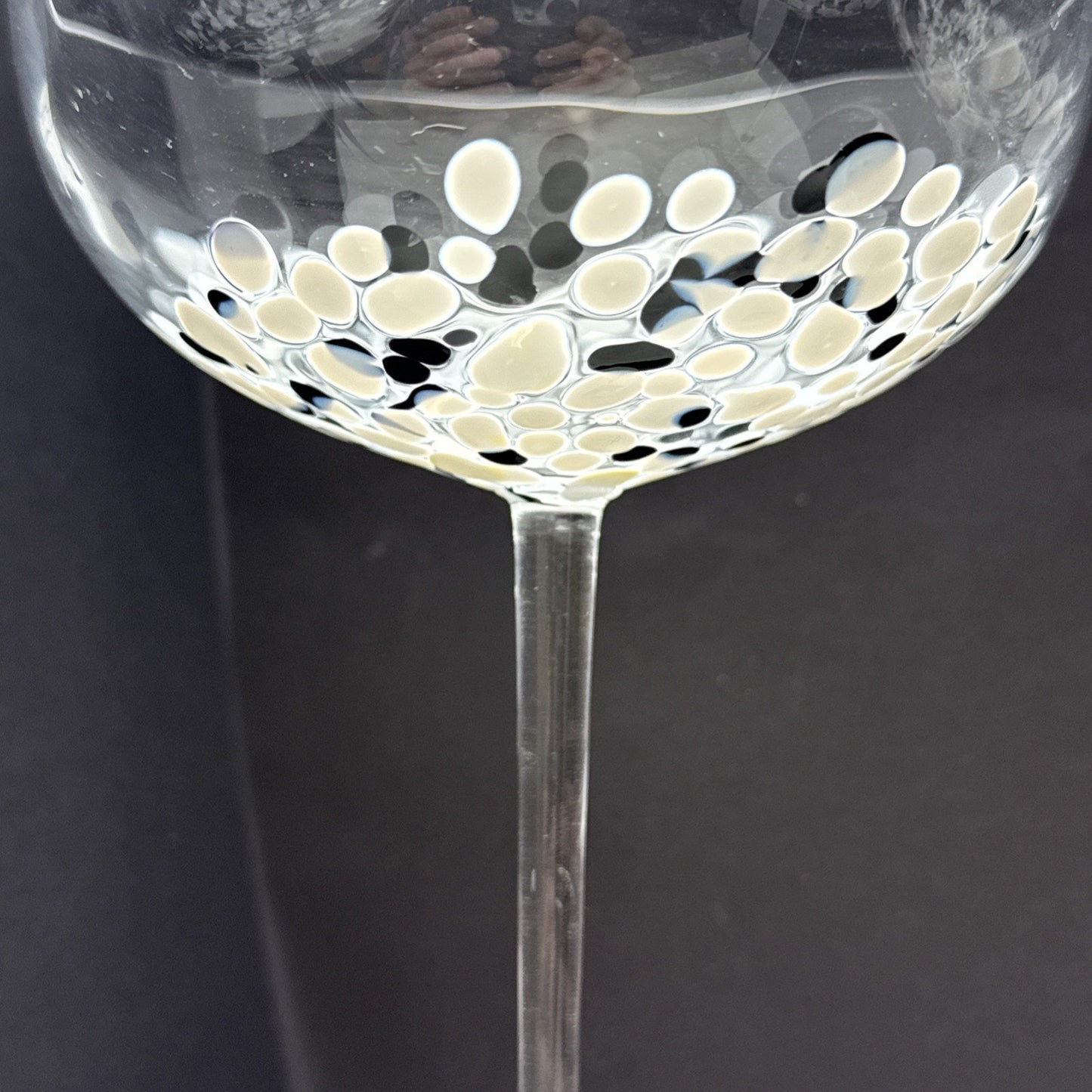 Lot of 4 Krosno Poland Long Stem Champagne Coupe Black White Mottled Marbled
