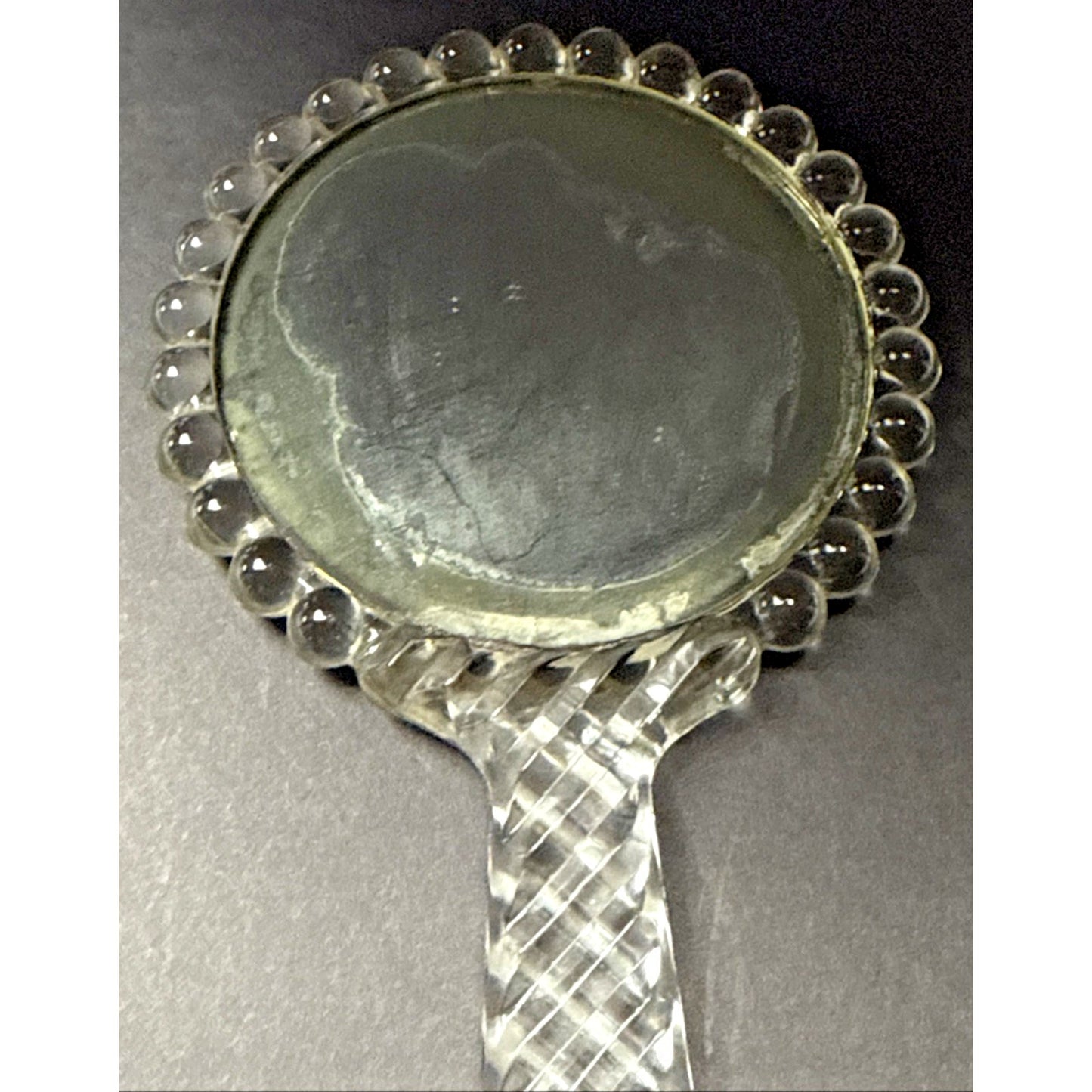 Antique Pressed Glass Hand Mirror Bubble Clear Abstract Magnifying Vanity