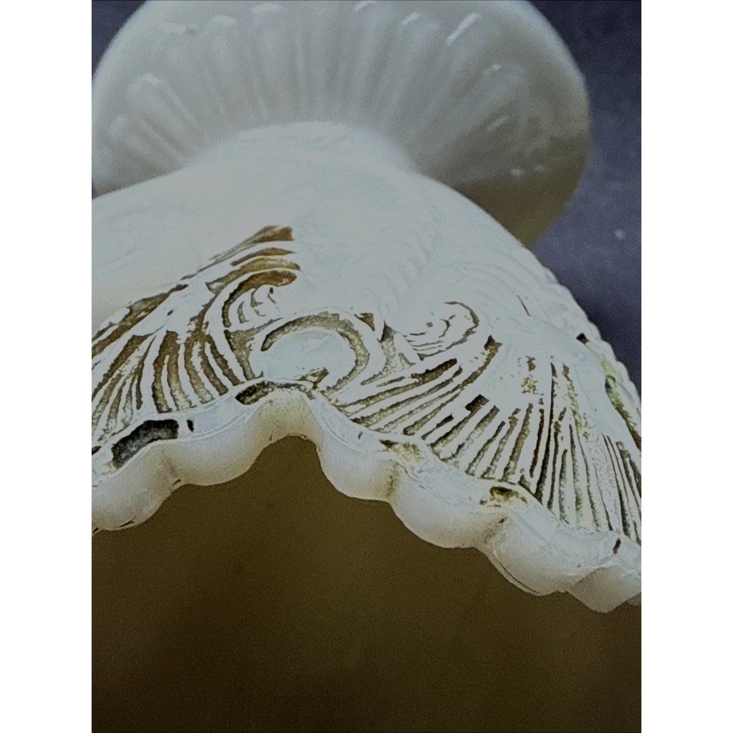 Antique EAPG Milk Glass Cornucopia Toothpick Match Holder Ornate