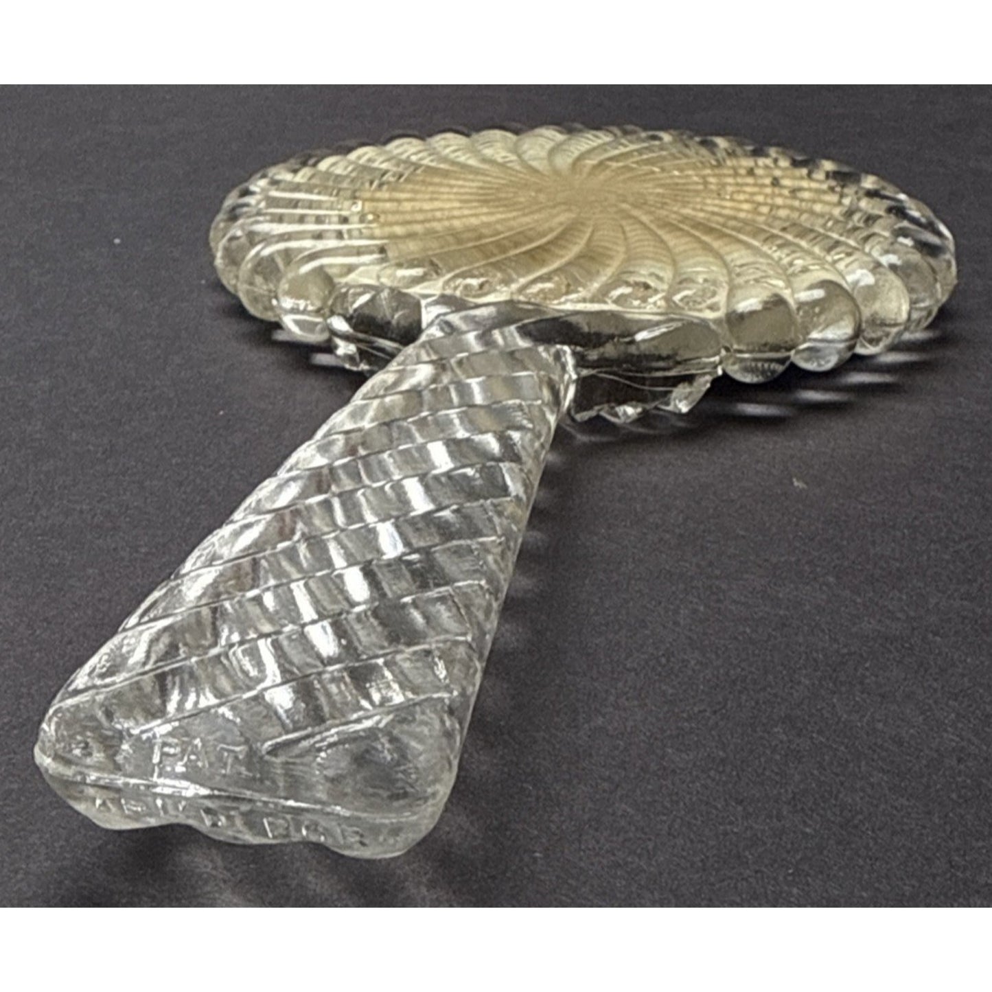 Antique Pressed Glass Hand Mirror Bubble Clear Abstract Magnifying Vanity