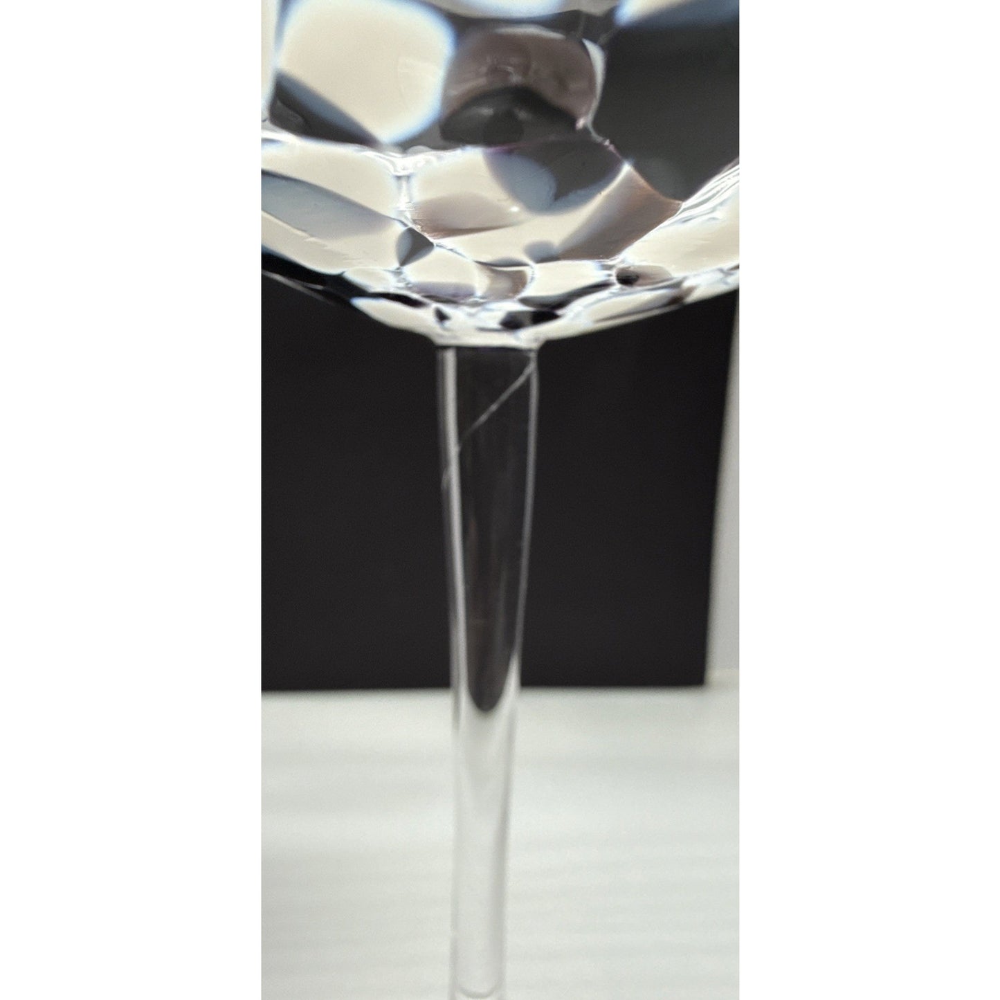 Lot of 4 Krosno Poland Long Stem Champagne Coupe Black White Mottled Marbled