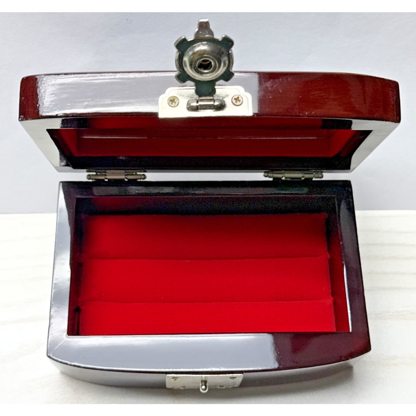 Vtg Lacquer Mother Of Pearl Inlay Turtle Latch Peacock Jewelry Ring Box Mirror