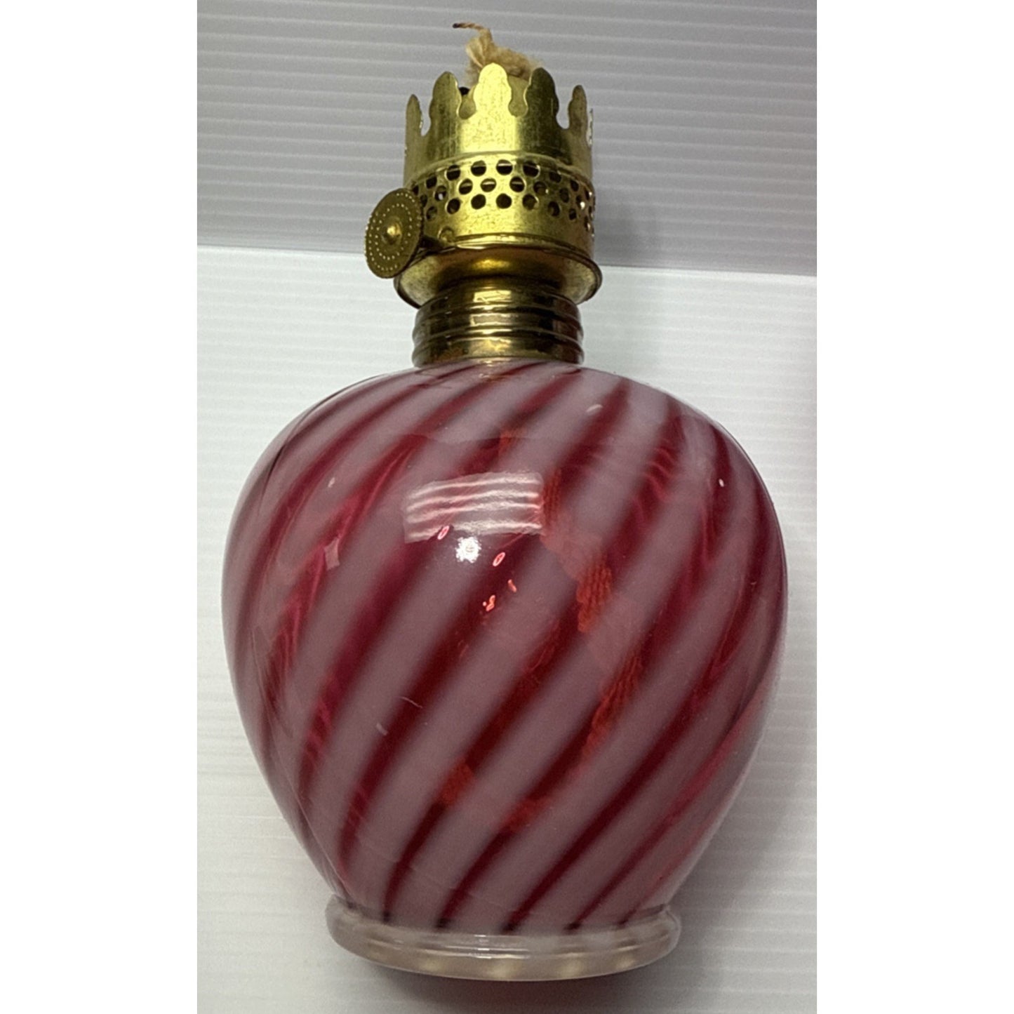 Antique Cranberry Swirl Opalescent Miniature Oil Lamp Red Hurricane Scarce As-Is