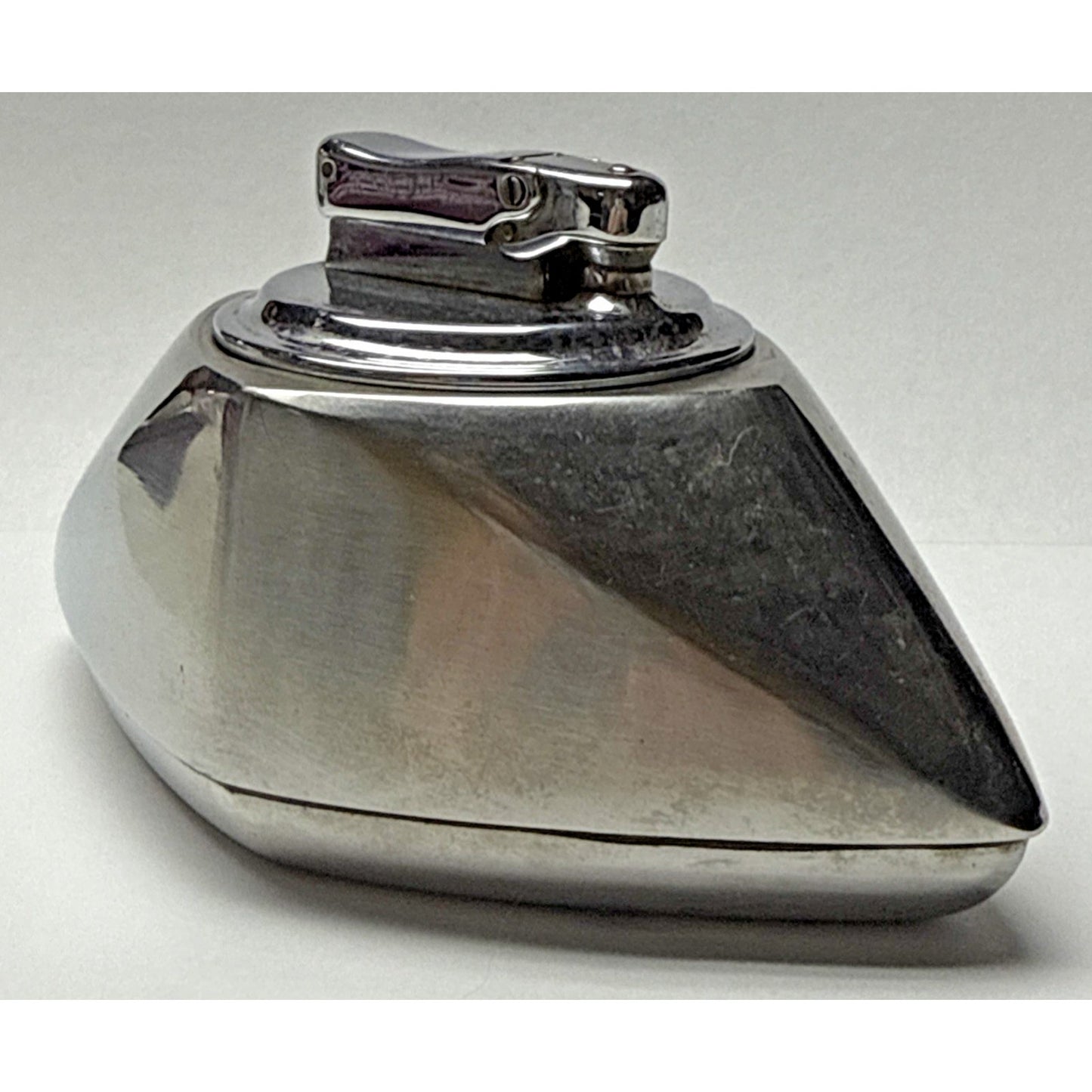 Art Deco Colibri Mono Gas Chrome Stainless Steel Geometric Table Lighter As-Is