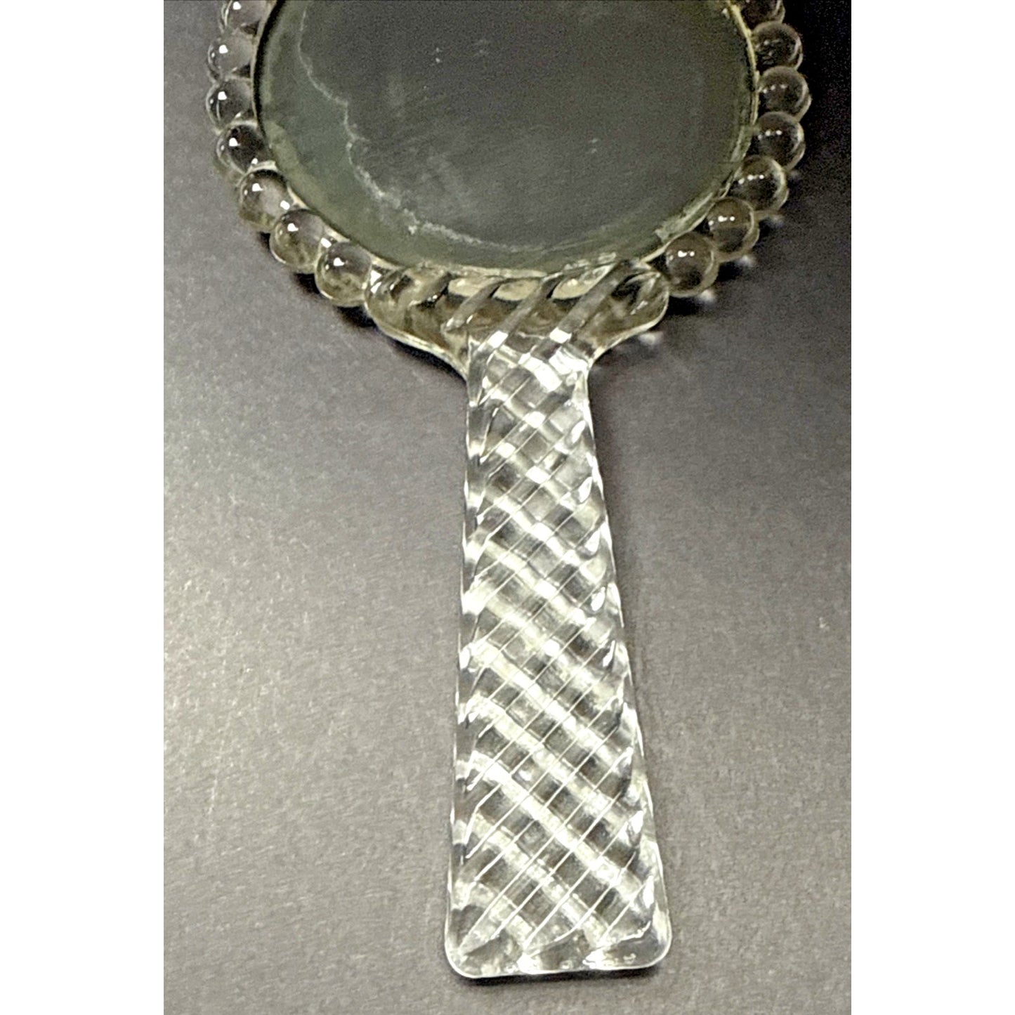 Antique Pressed Glass Hand Mirror Bubble Clear Abstract Magnifying Vanity