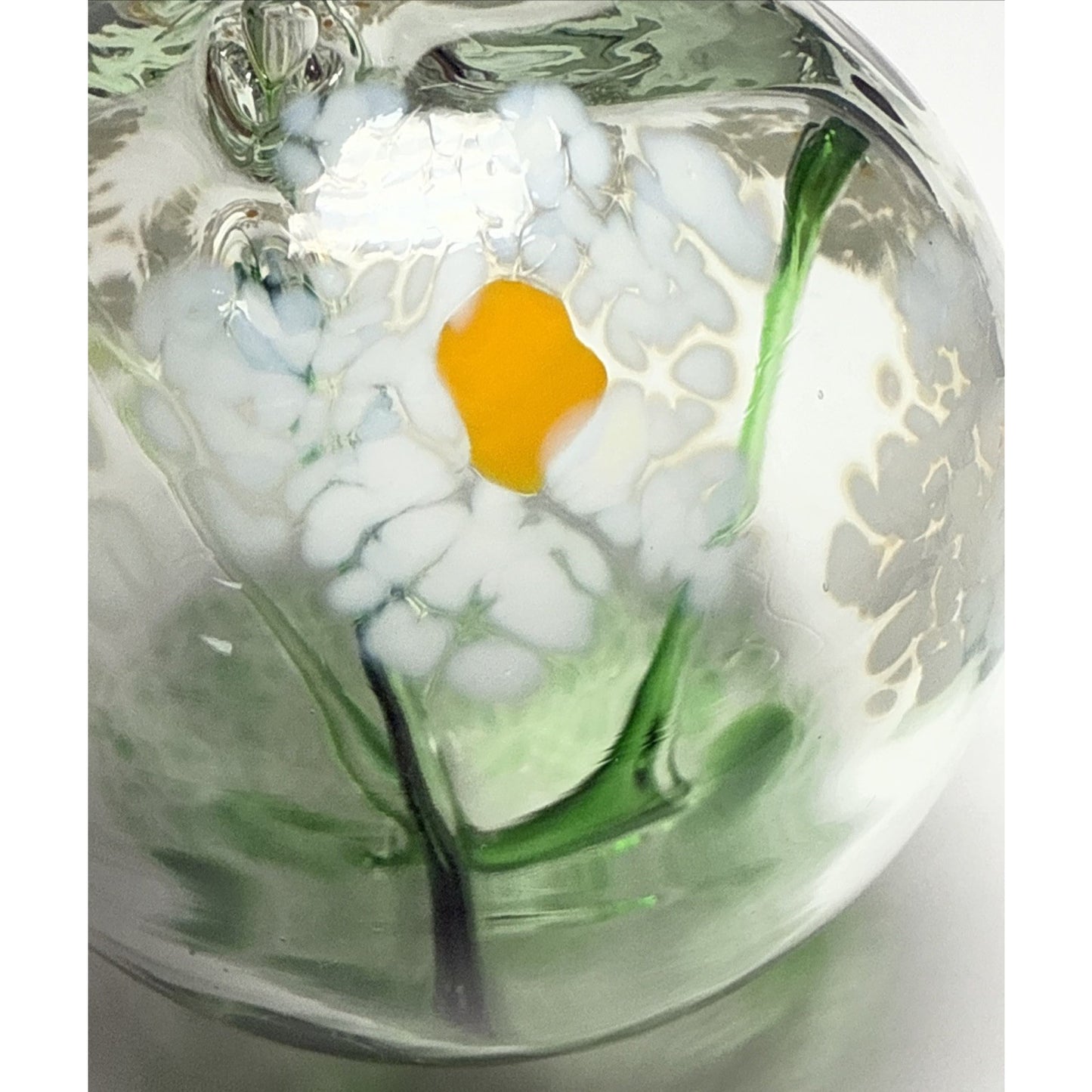 Kitras Glass Blown Long Stem Daisy Flower Blossom Ball Hanging Ornament Orb