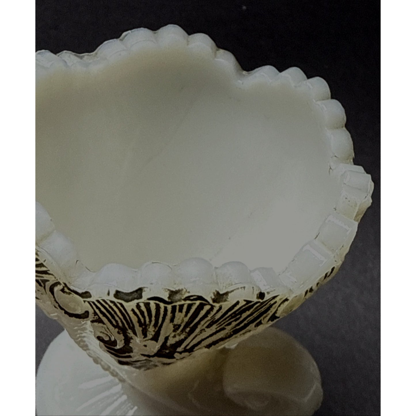 Antique EAPG Milk Glass Cornucopia Toothpick Match Holder Ornate