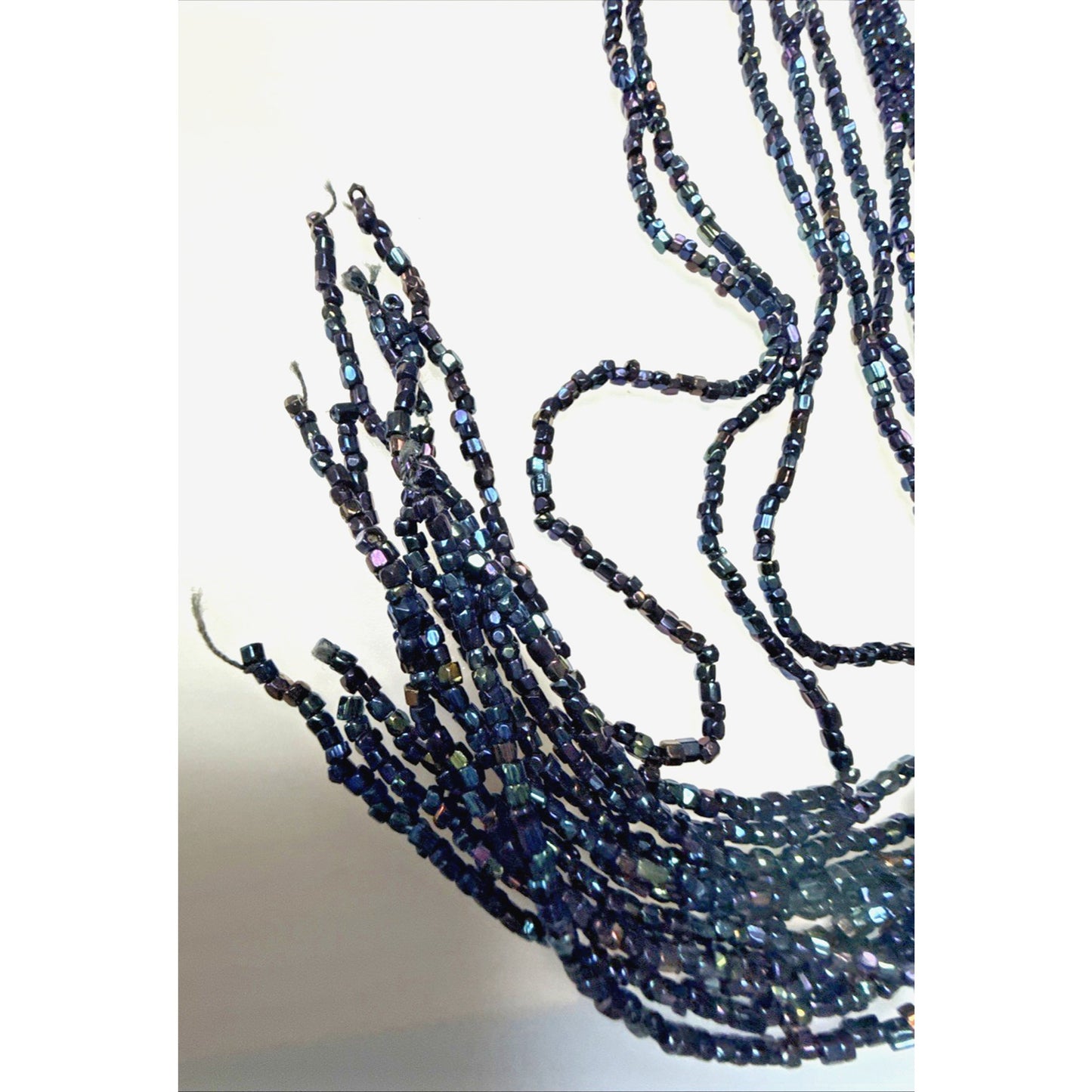 Antique Lot of 2 Black Victorian Mourning Applique Beaded Iridescent Long As Is