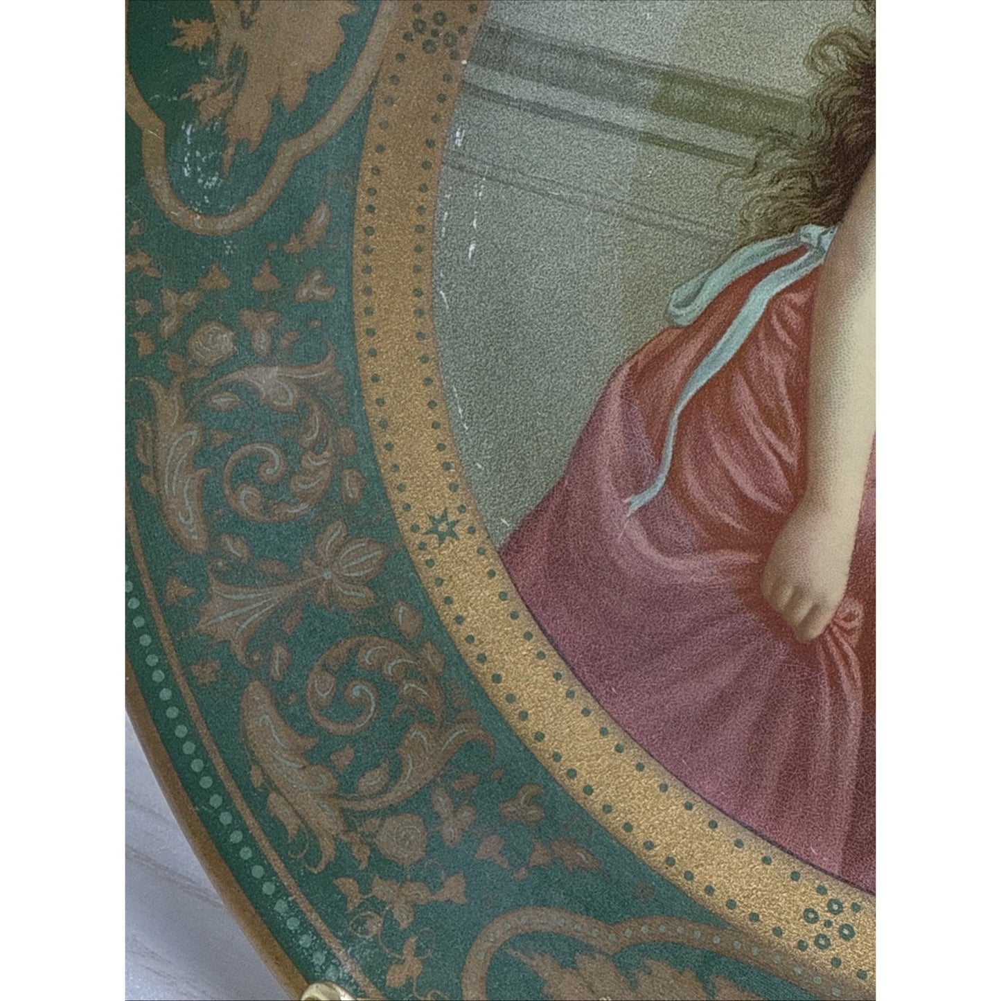 Antique Dresden Art Plate Tin Litho Metal Victorian Ariadne No 201