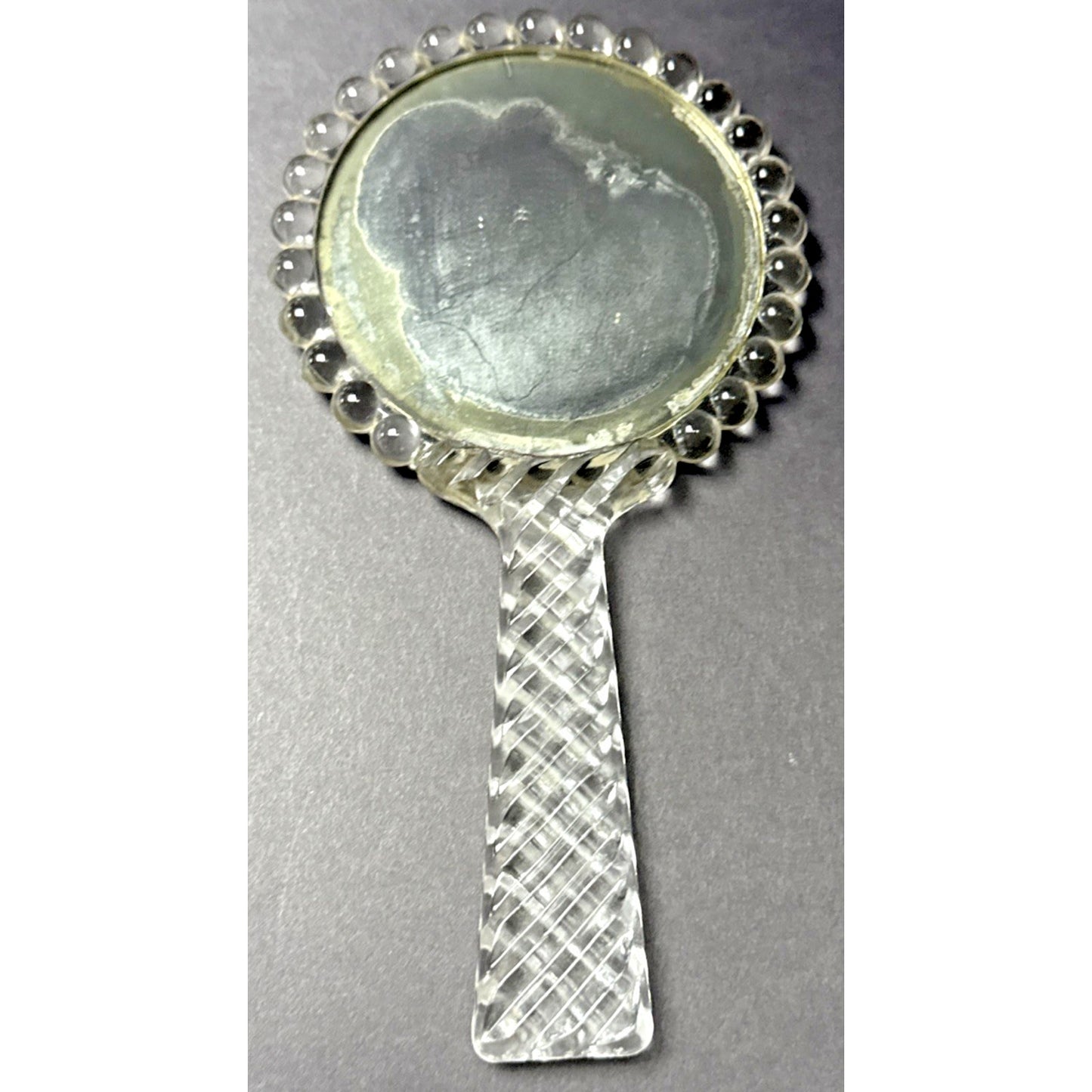 Antique Pressed Glass Hand Mirror Bubble Clear Abstract Magnifying Vanity