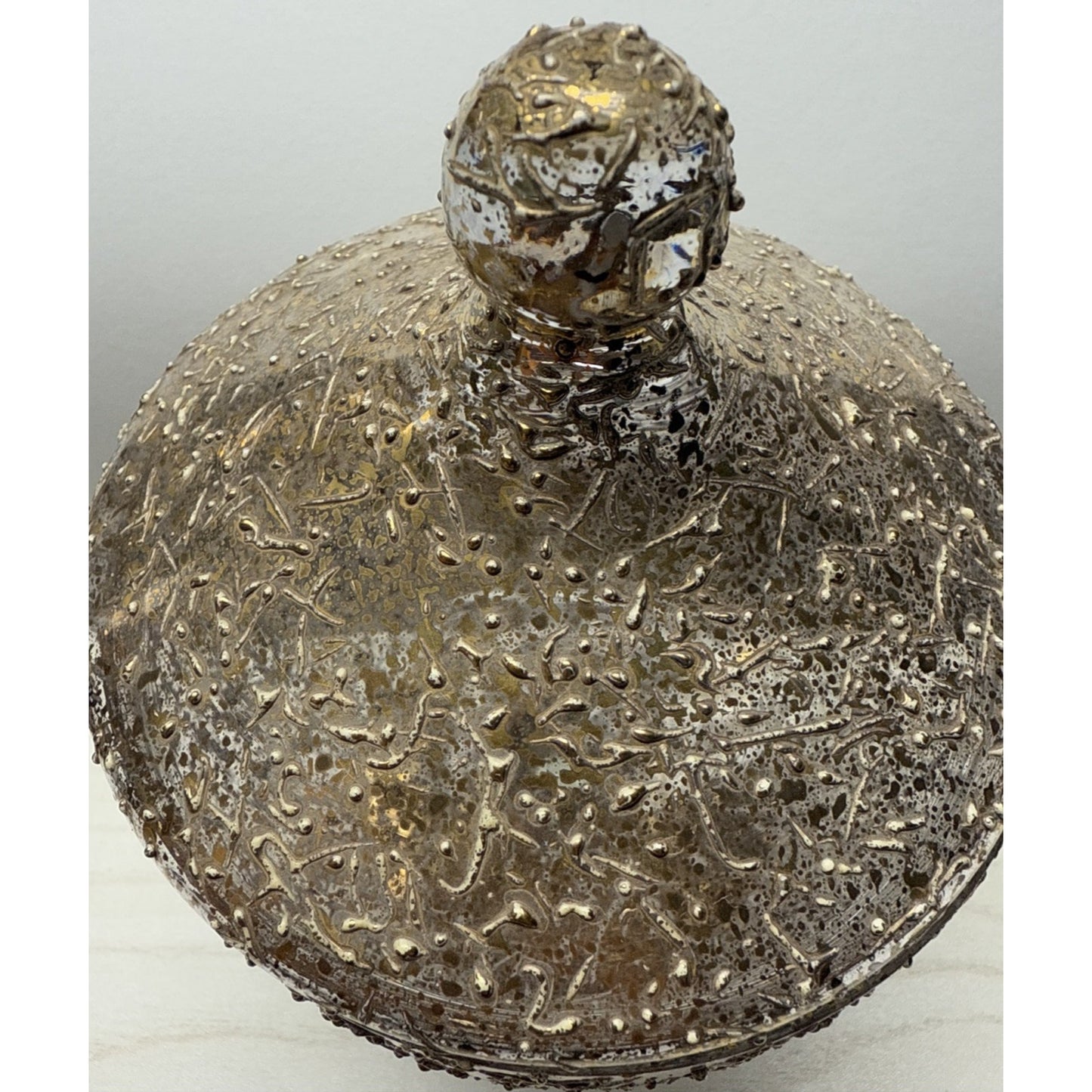 MCM West Virginia Glass Golden Brocade Splatter Candy Jar Circus Tent Apothecary