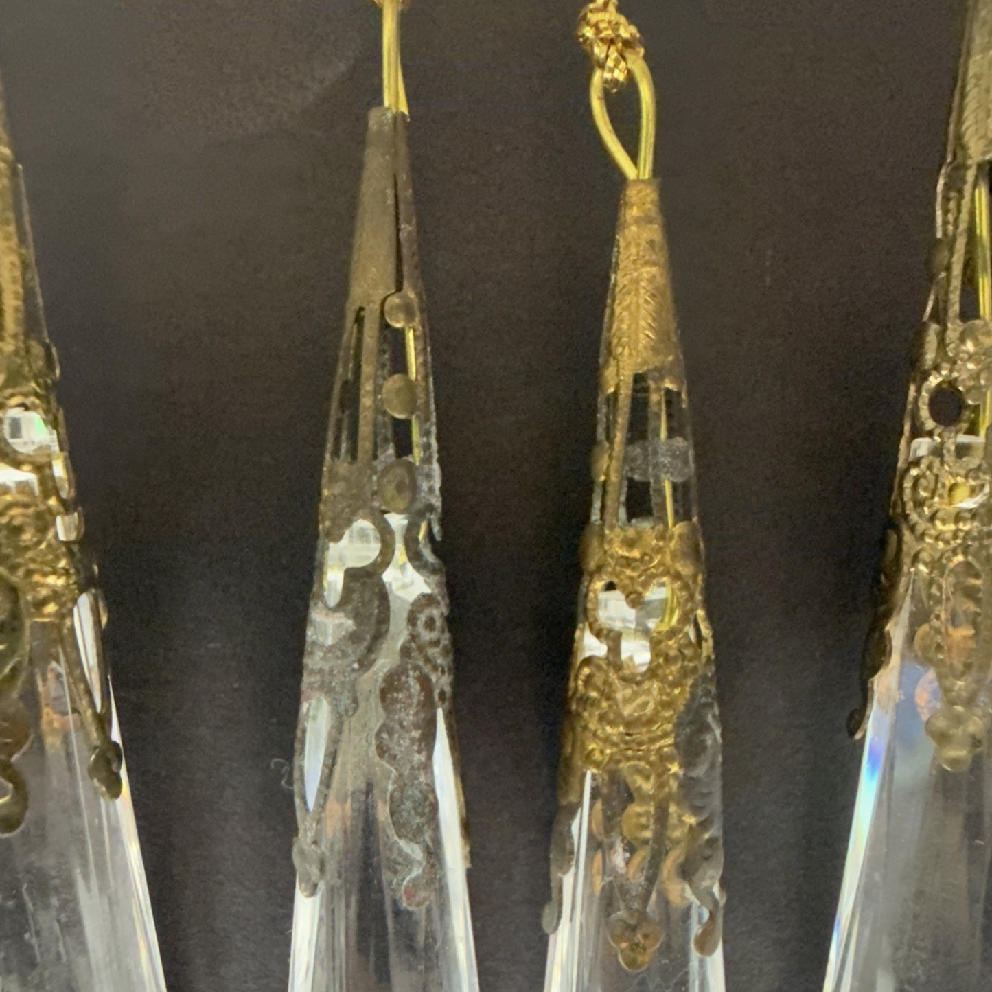 Vtg Lot of 6 Teardrop Faceted Acrylic Gold Embellished Hanging Ornaments As Is