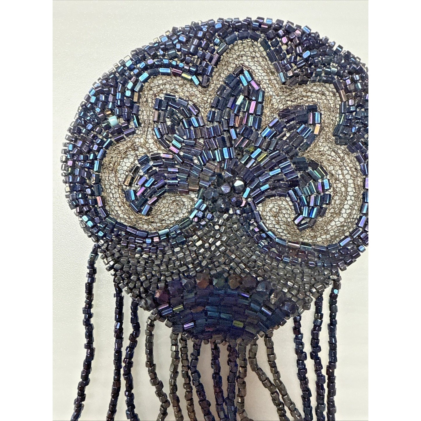 Antique Victorian Black Mourning Applique Beaded Iridescent Long As Is