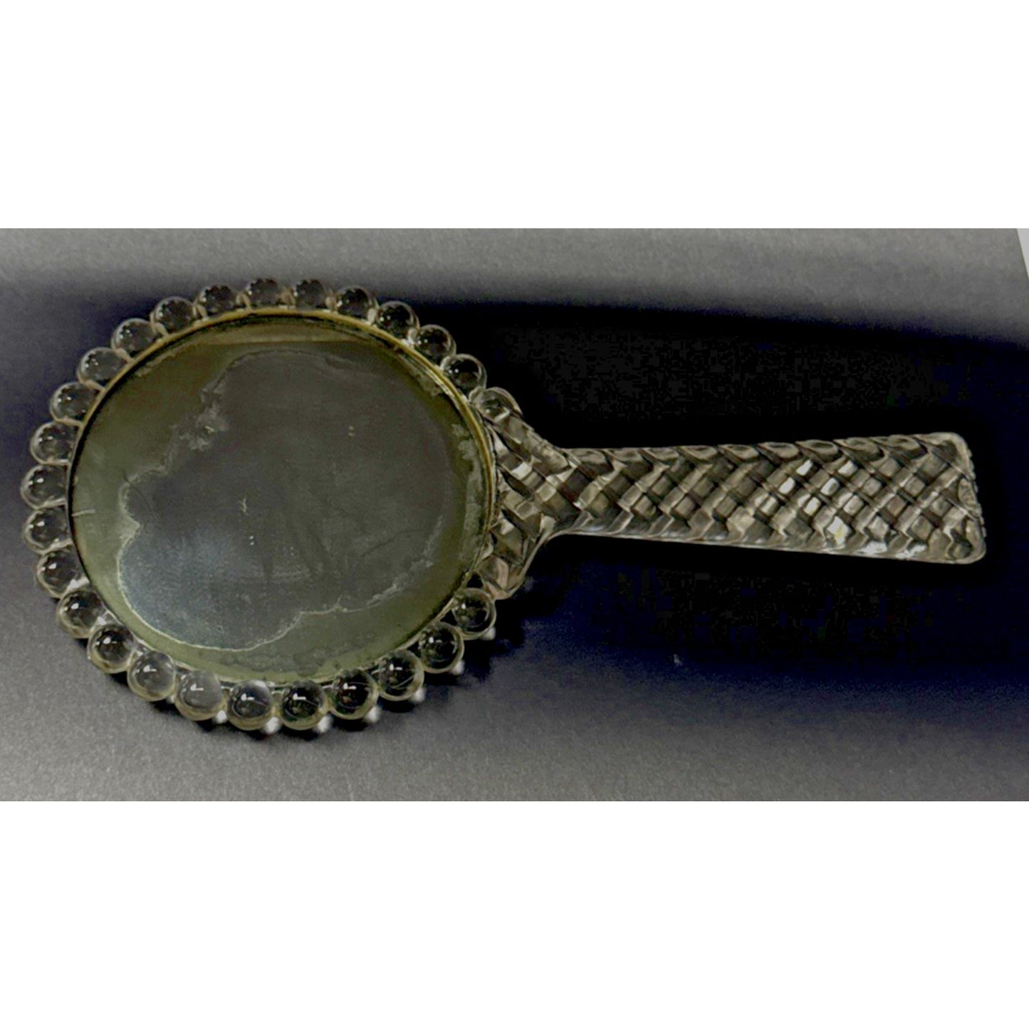 Antique Pressed Glass Hand Mirror Bubble Clear Abstract Magnifying Vanity