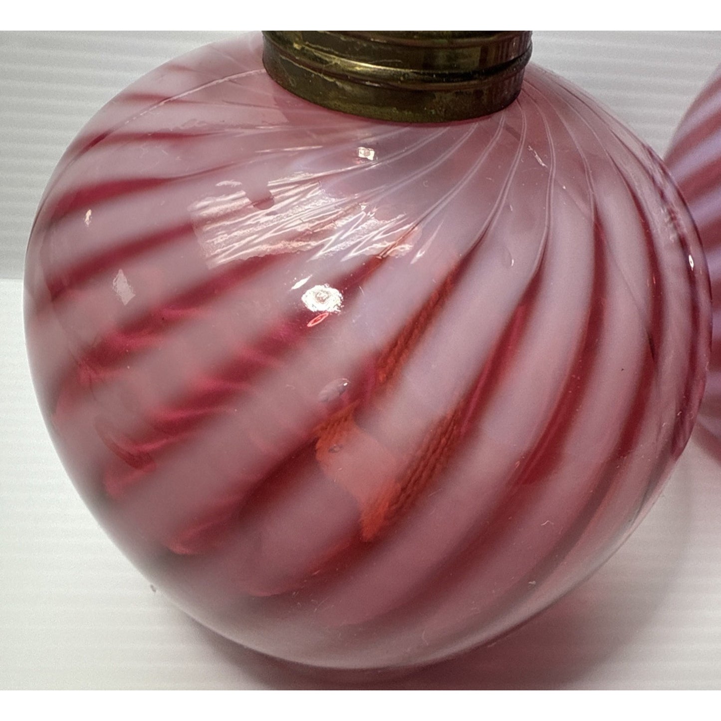 Antique Cranberry Swirl Opalescent Miniature Oil Lamp Red Hurricane Scarce As-Is