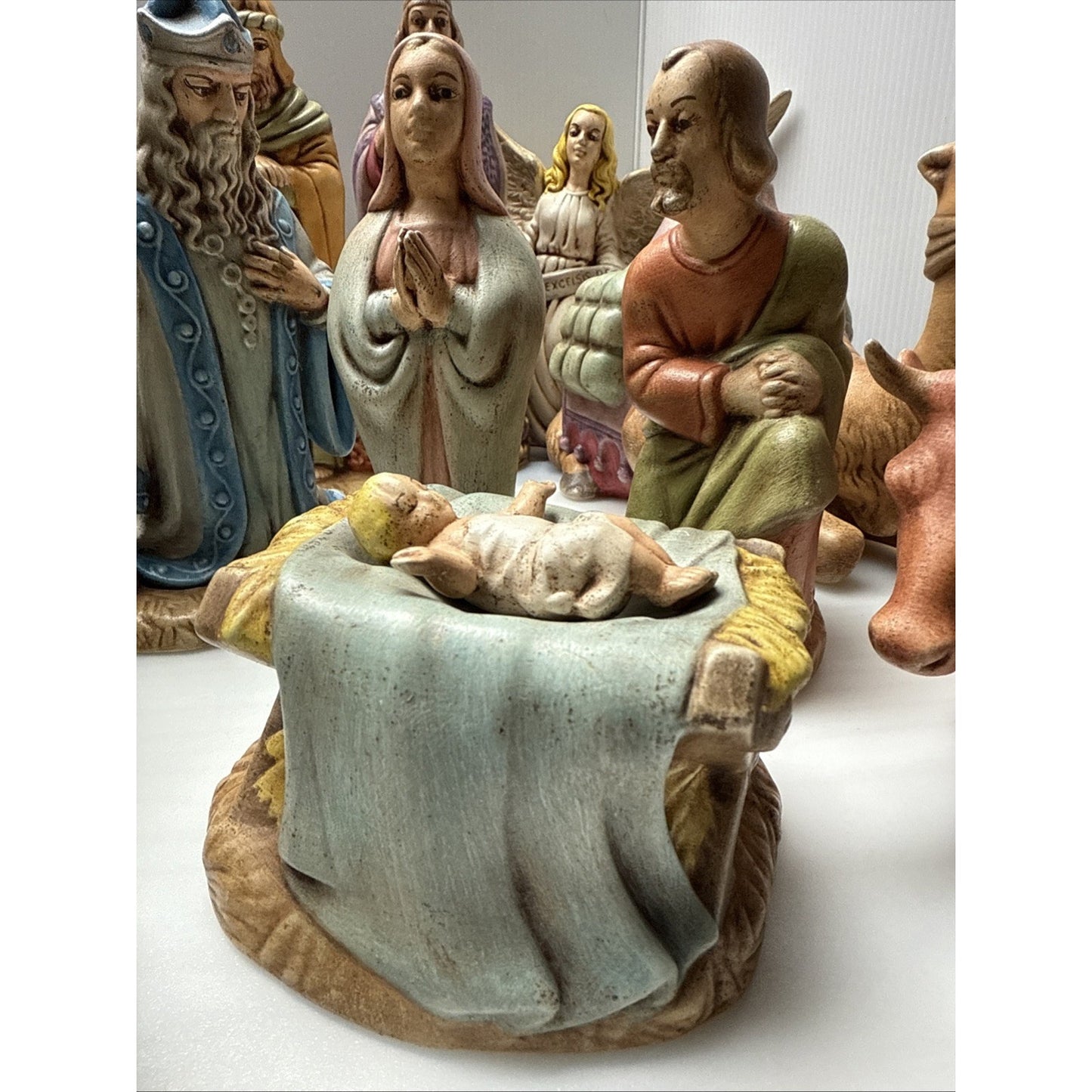 Vintage Lot of 19 Holland Mold Ceramic Nativity Set Painted As Is