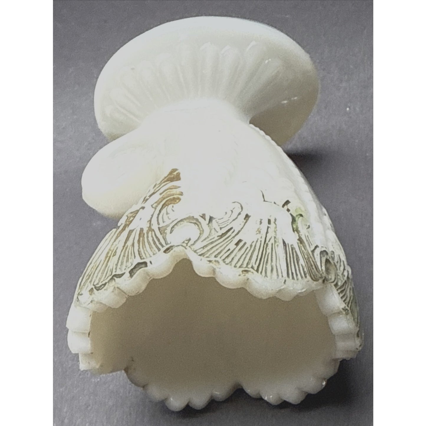 Antique EAPG Milk Glass Cornucopia Toothpick Match Holder Ornate