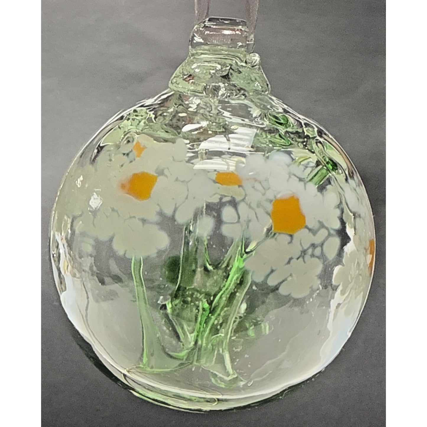 Kitras Glass Blown Long Stem Daisy Flower Blossom Ball Hanging Ornament Orb