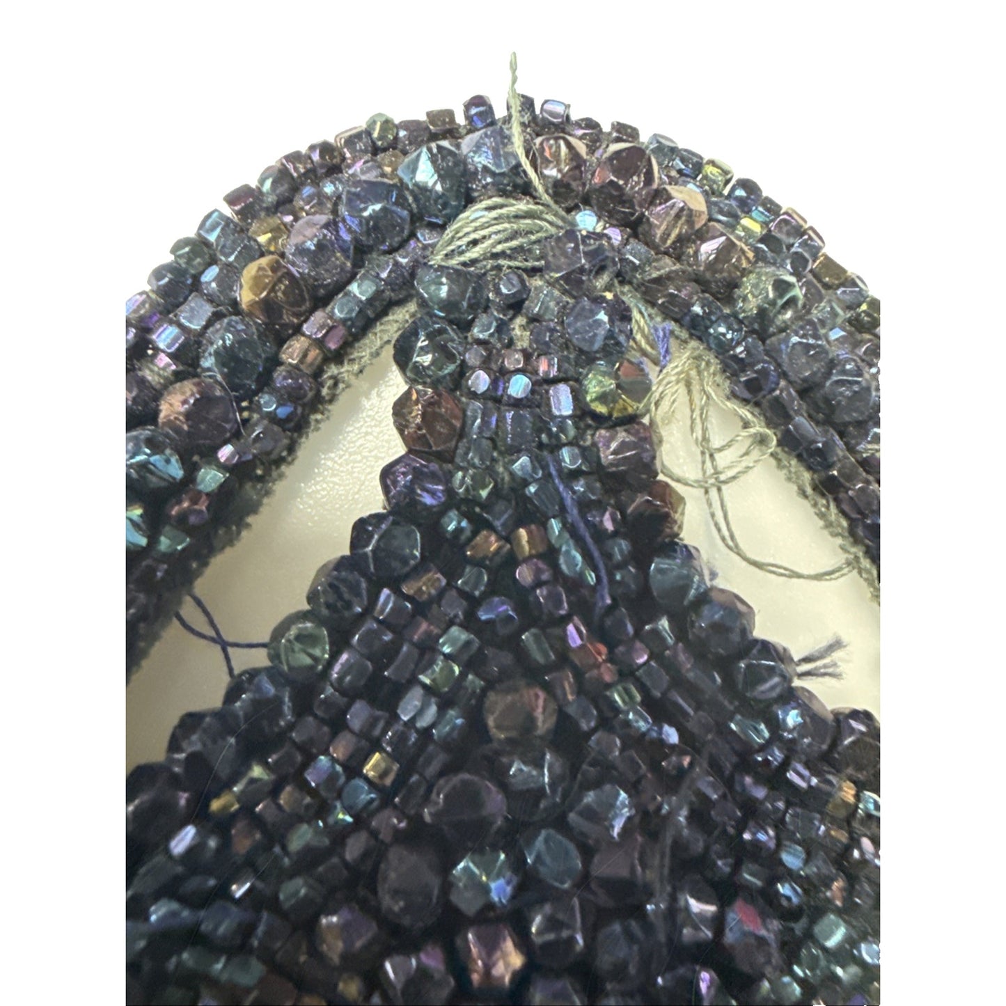 Antique Lot of 2 Black Victorian Mourning Applique Beaded Iridescent Long As Is
