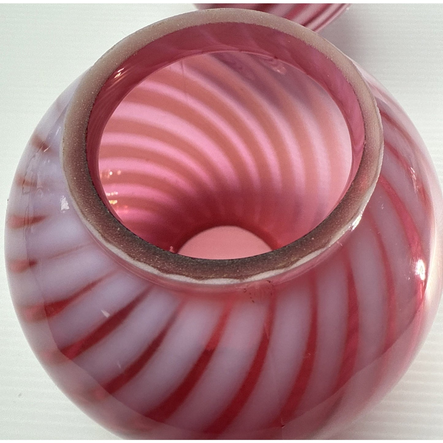 Antique Cranberry Swirl Opalescent Miniature Oil Lamp Red Hurricane Scarce As-Is