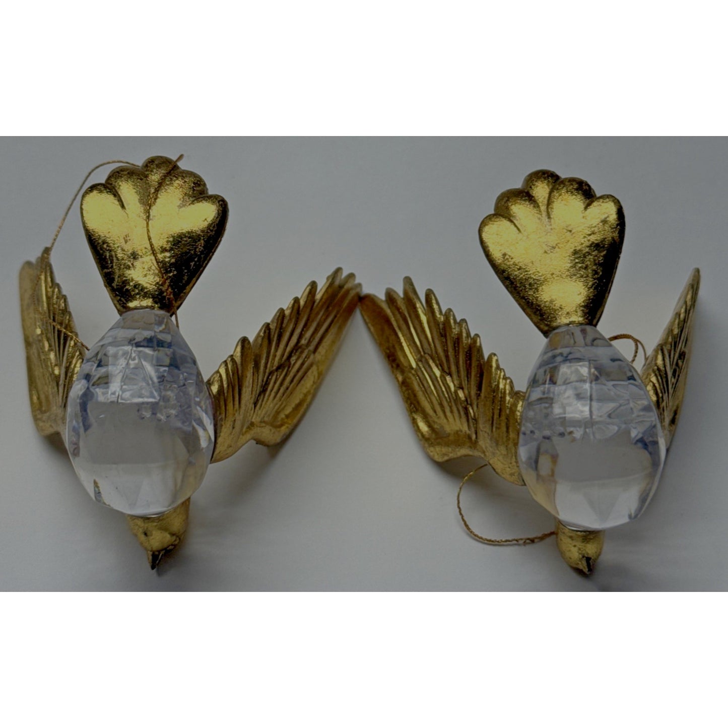 Vtg Lot of 2 Flying Cardinal Bird Plastic Acrylic Faceted Ornaments Gold As Is
