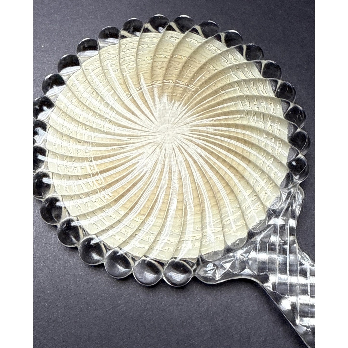Antique Pressed Glass Hand Mirror Bubble Clear Abstract Magnifying Vanity