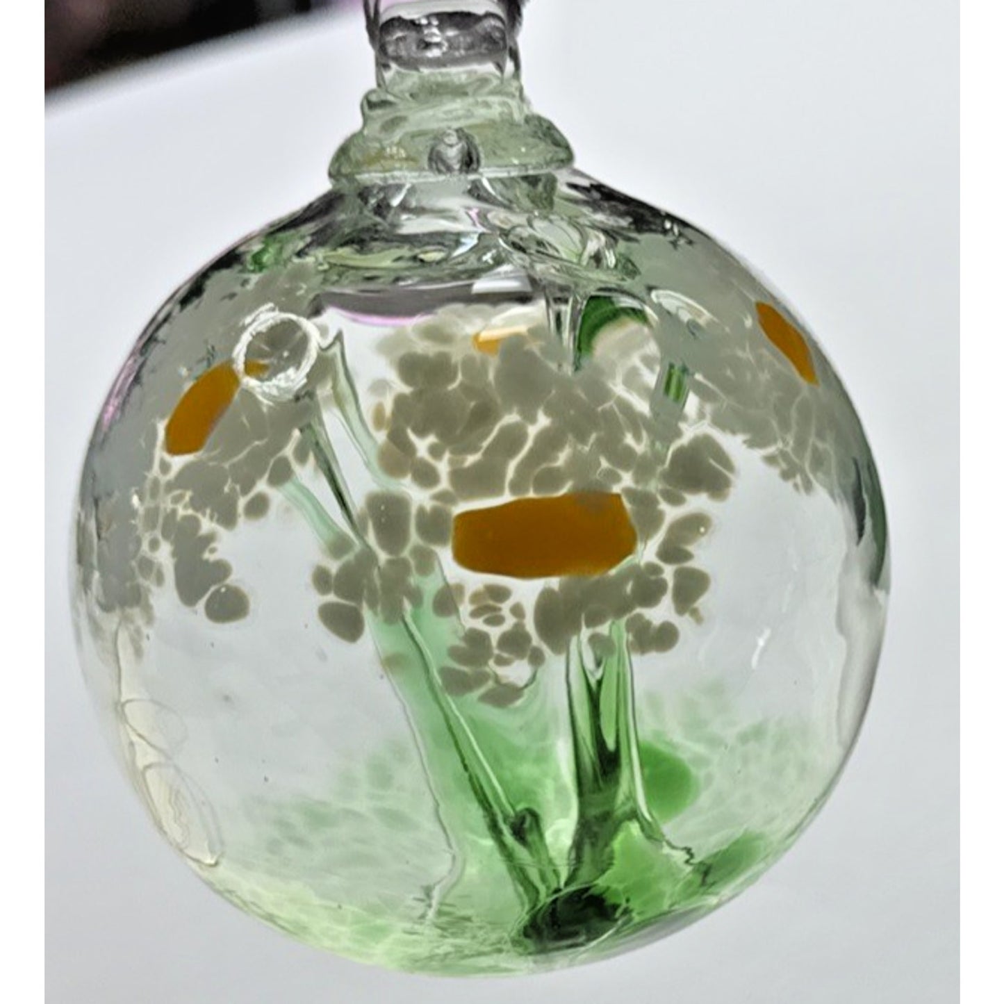 Kitras Glass Blown Long Stem Daisy Flower Blossom Ball Hanging Ornament Orb