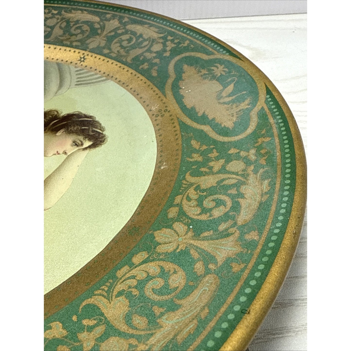 Antique Dresden Art Plate Tin Litho Metal Victorian Ariadne No 201