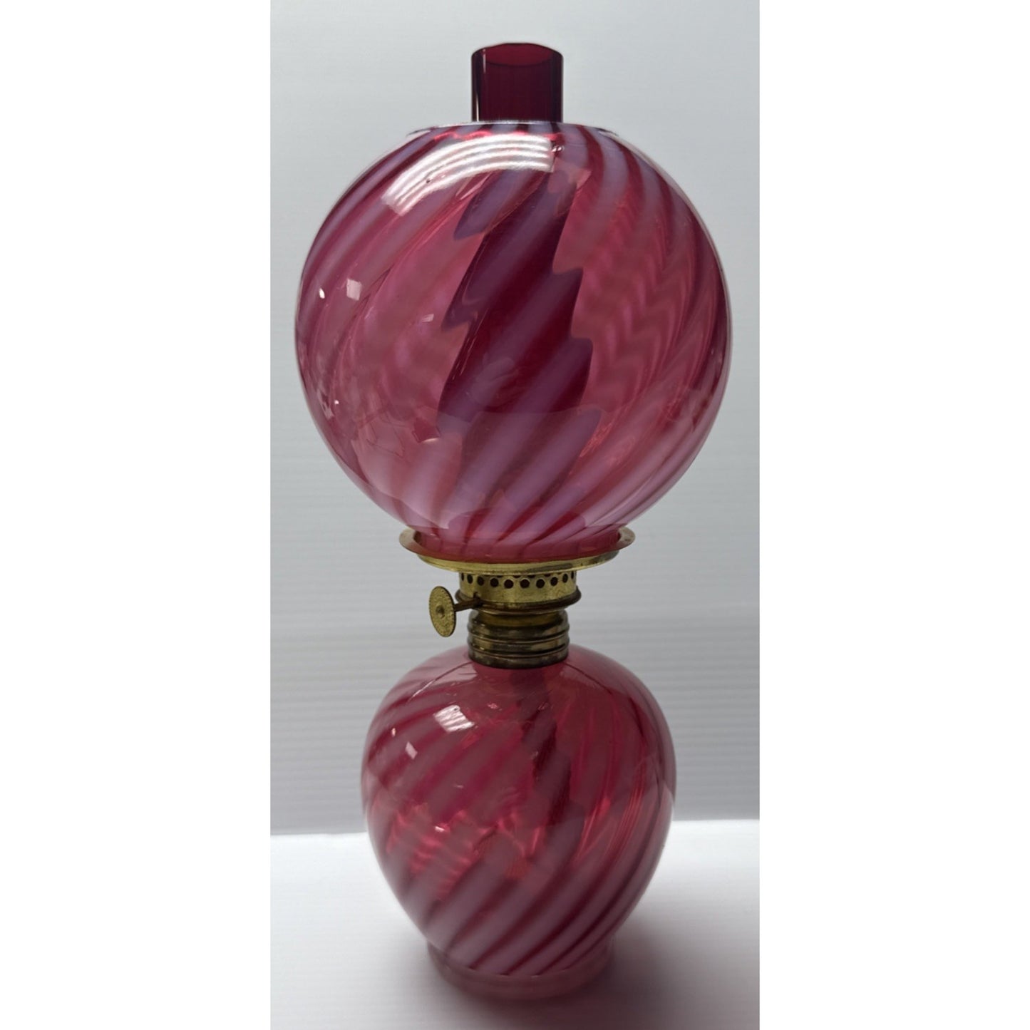 Antique Cranberry Swirl Opalescent Miniature Oil Lamp Red Hurricane Scarce As-Is