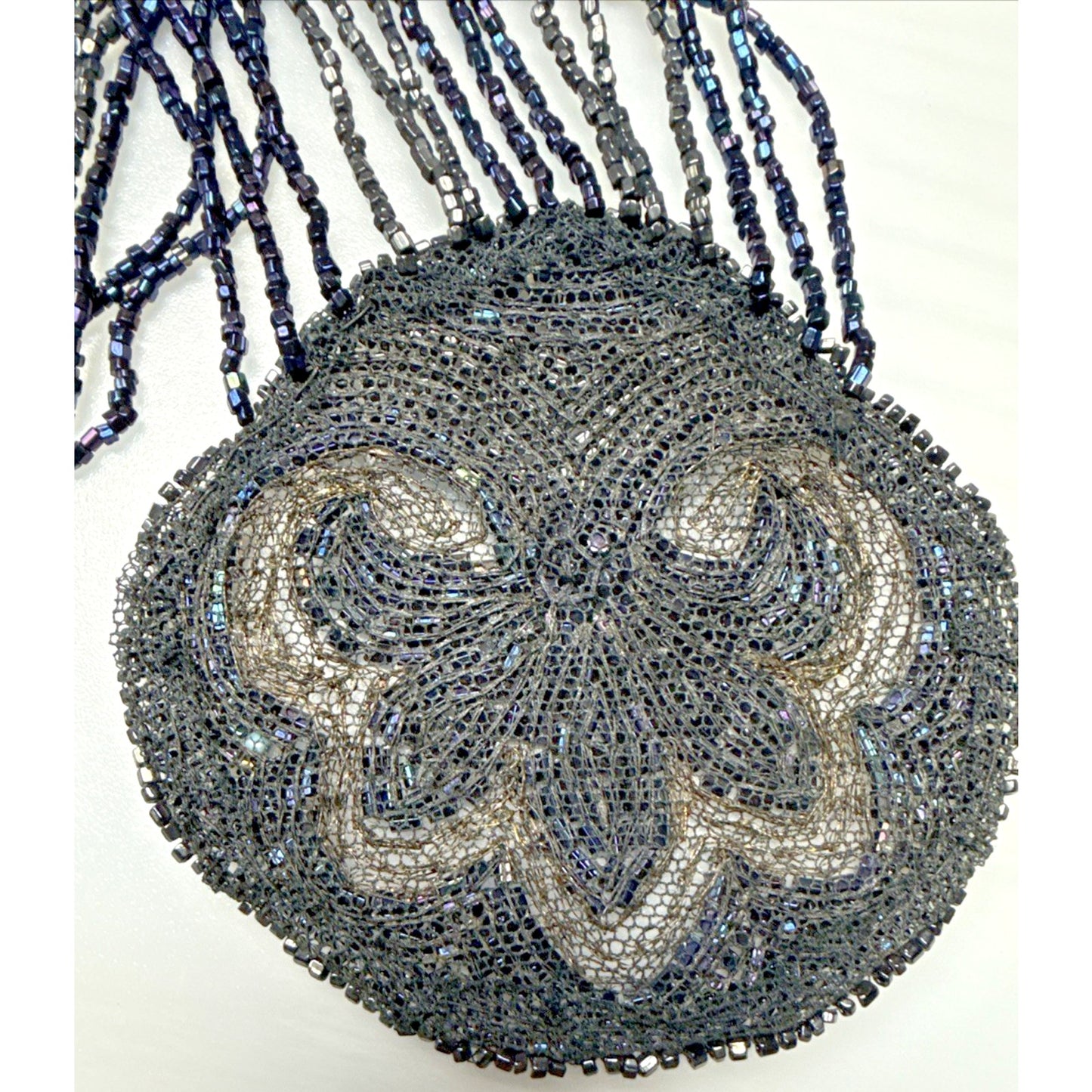 Antique Victorian Black Mourning Applique Beaded Iridescent Long As Is