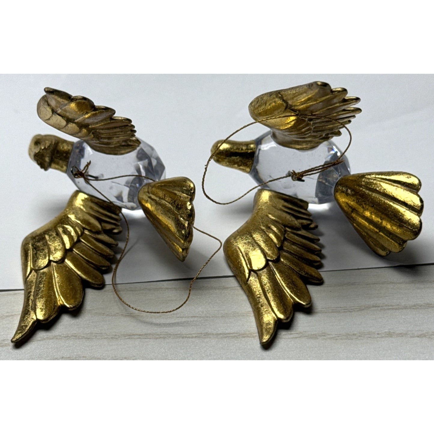 Vtg Lot of 2 Flying Cardinal Bird Plastic Acrylic Faceted Ornaments Gold As Is