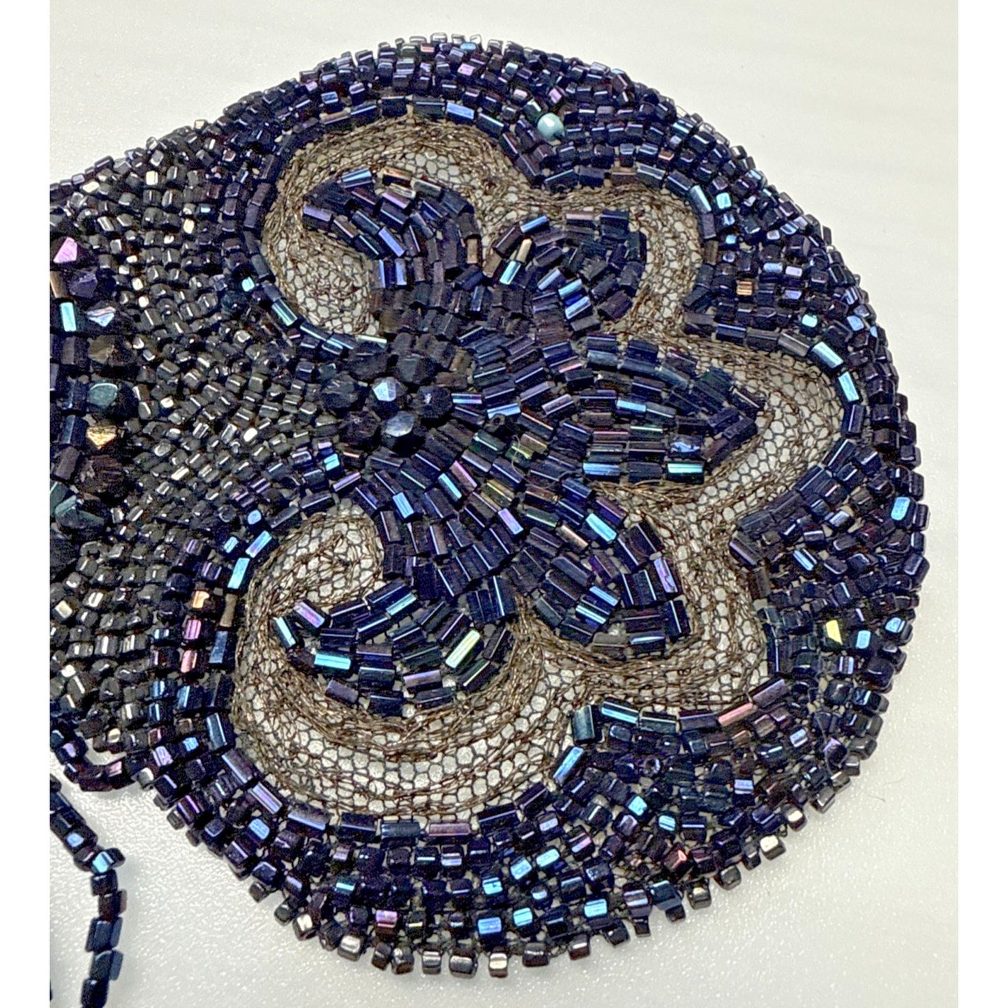 Antique Victorian Black Mourning Applique Beaded Iridescent Long As Is