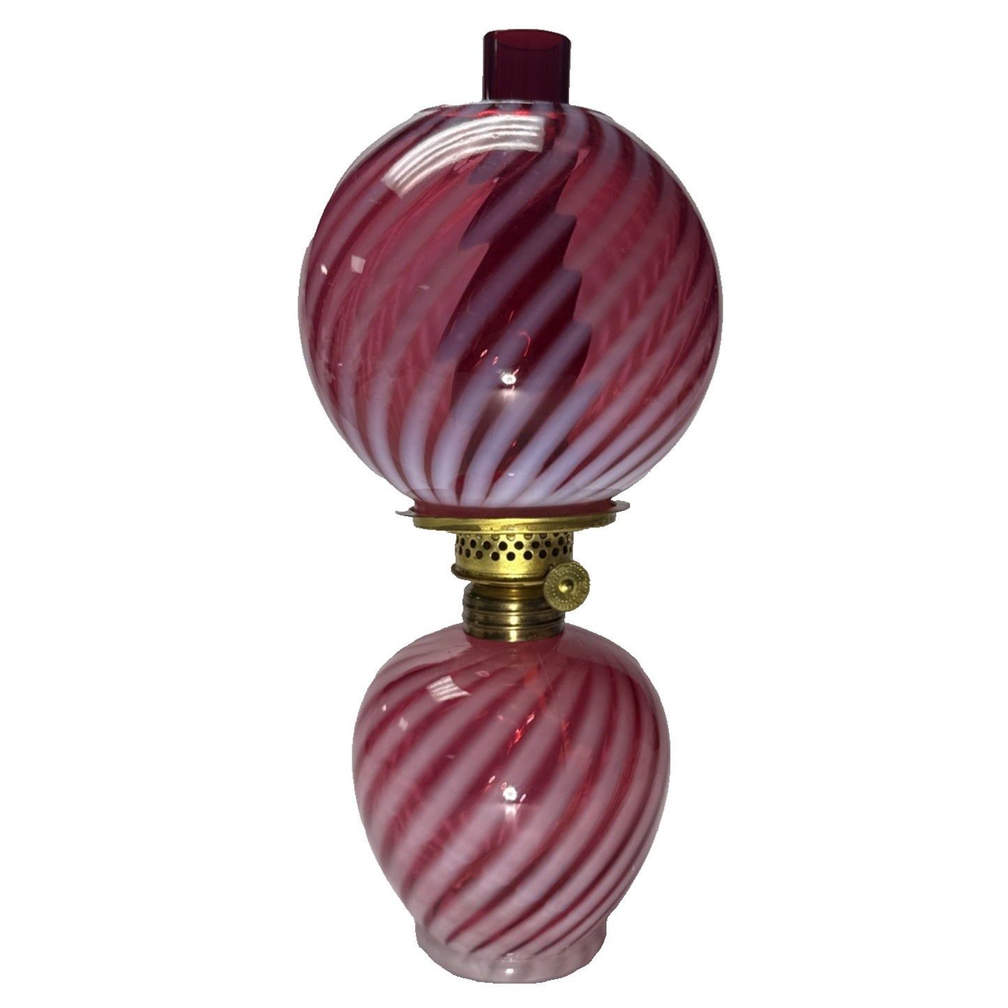 Antique Cranberry Swirl Opalescent Miniature Oil Lamp Red Hurricane Scarce As-Is