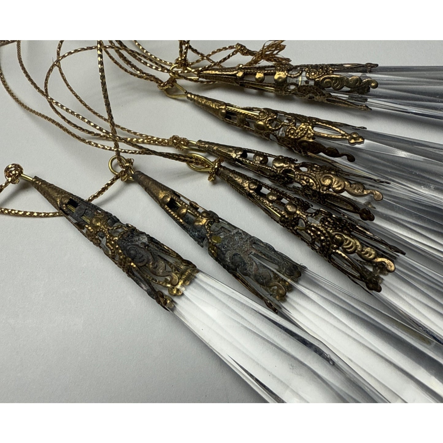 Vtg Lot of 6 Teardrop Faceted Acrylic Gold Embellished Hanging Ornaments As Is
