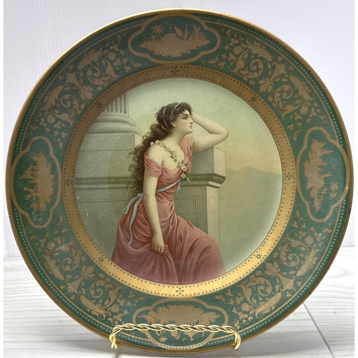 Antique Dresden Art Plate Tin Litho Metal Victorian Ariadne No 201