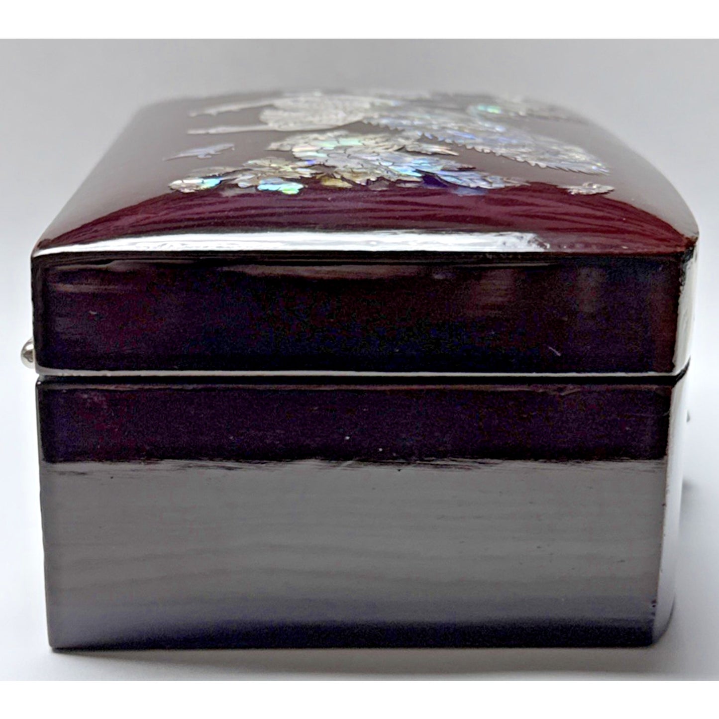 Vtg Lacquer Mother Of Pearl Inlay Turtle Latch Peacock Jewelry Ring Box Mirror