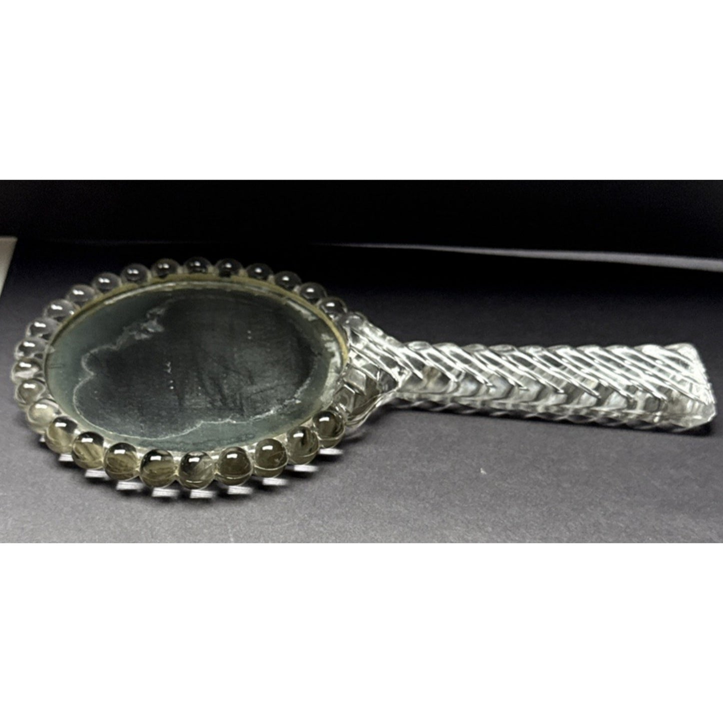 Antique Pressed Glass Hand Mirror Bubble Clear Abstract Magnifying Vanity