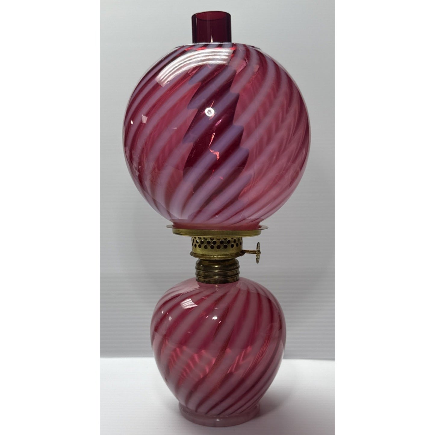 Antique Cranberry Swirl Opalescent Miniature Oil Lamp Red Hurricane Scarce As-Is