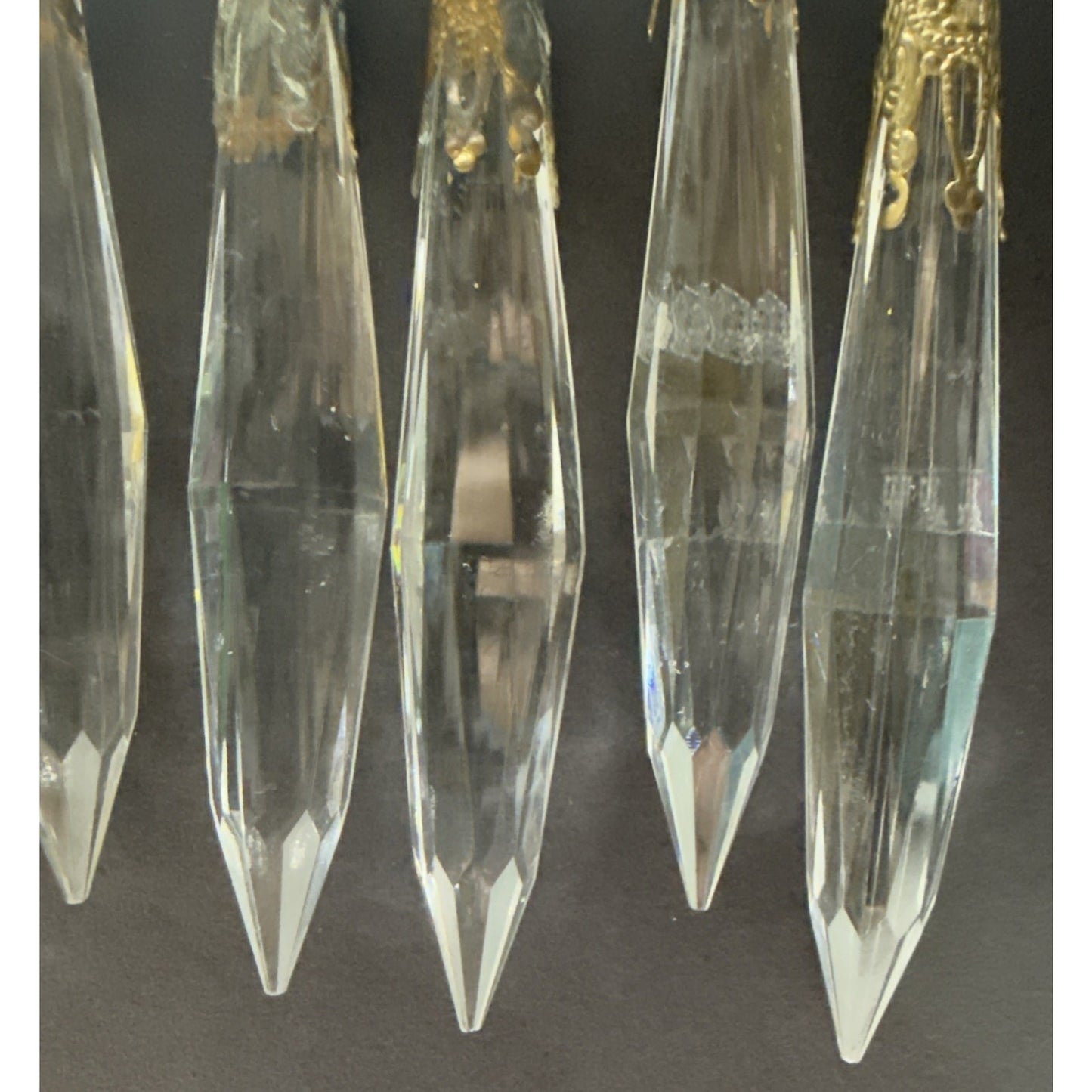 Vtg Lot of 6 Teardrop Faceted Acrylic Gold Embellished Hanging Ornaments As Is